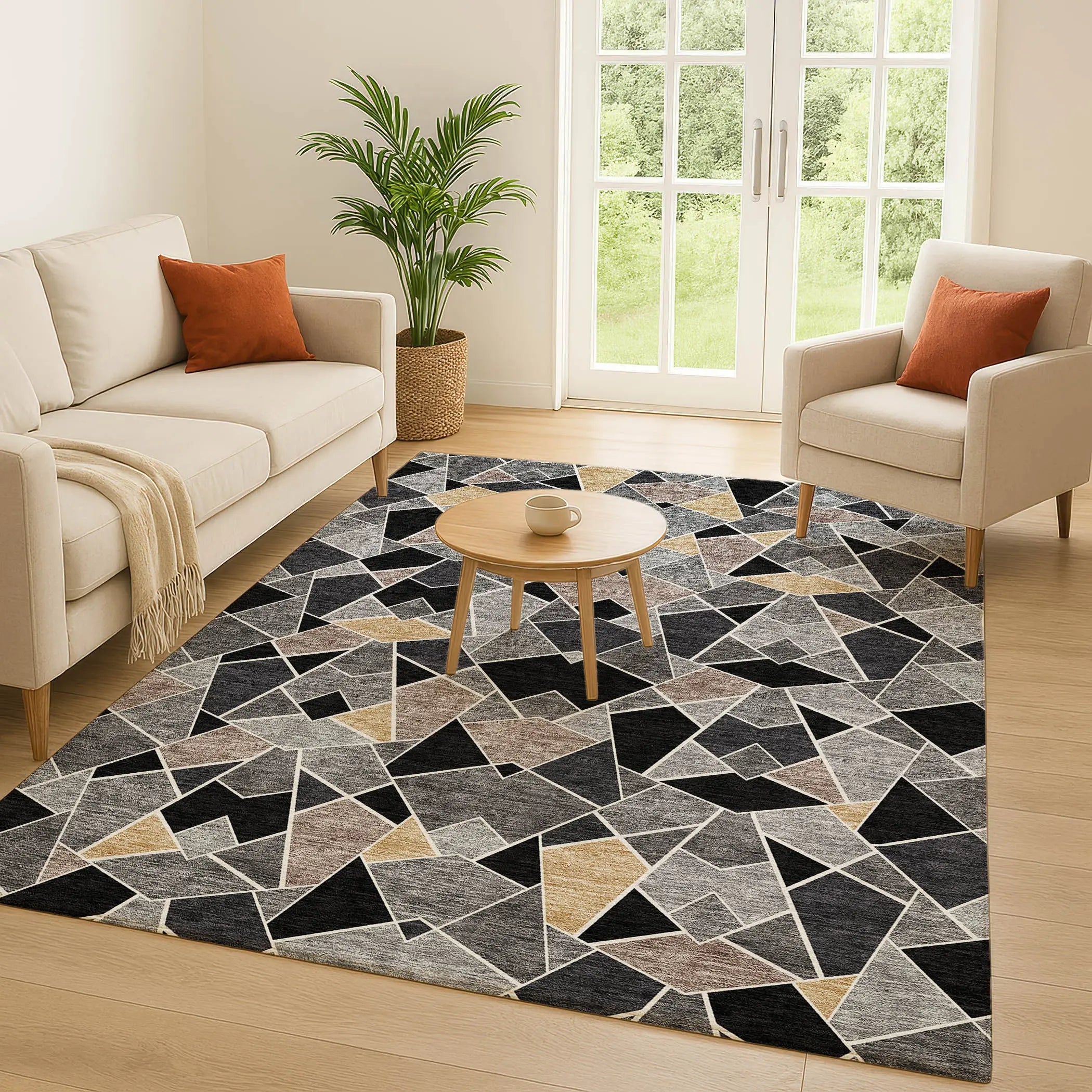 3' X 5' Black And Ivory Geometric Washable Indoor Outdoor Area Rug Homeroots Outdoor