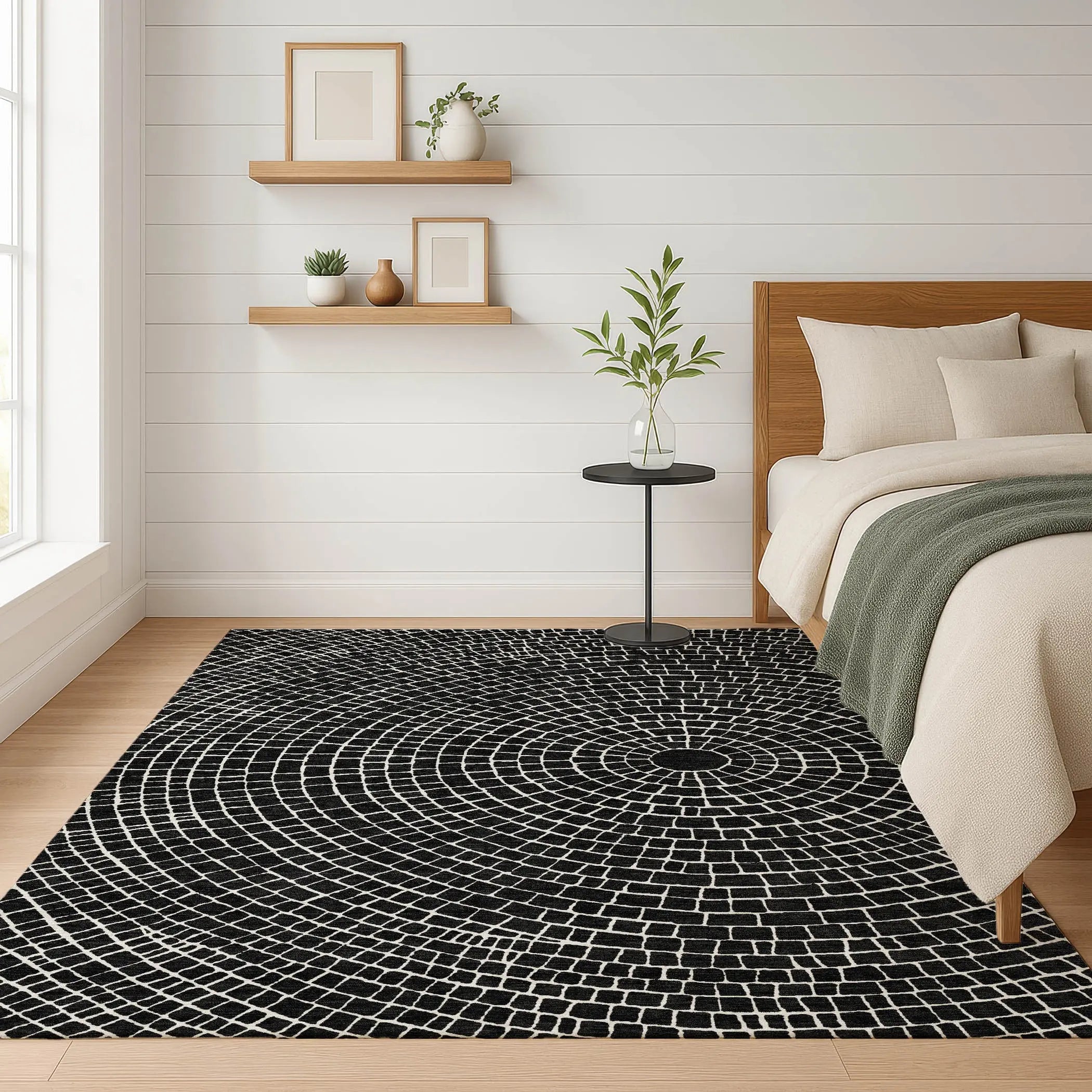 3' X 5' Black And Ivory Geometric Washable Indoor Outdoor Area Rug Homeroots Outdoor