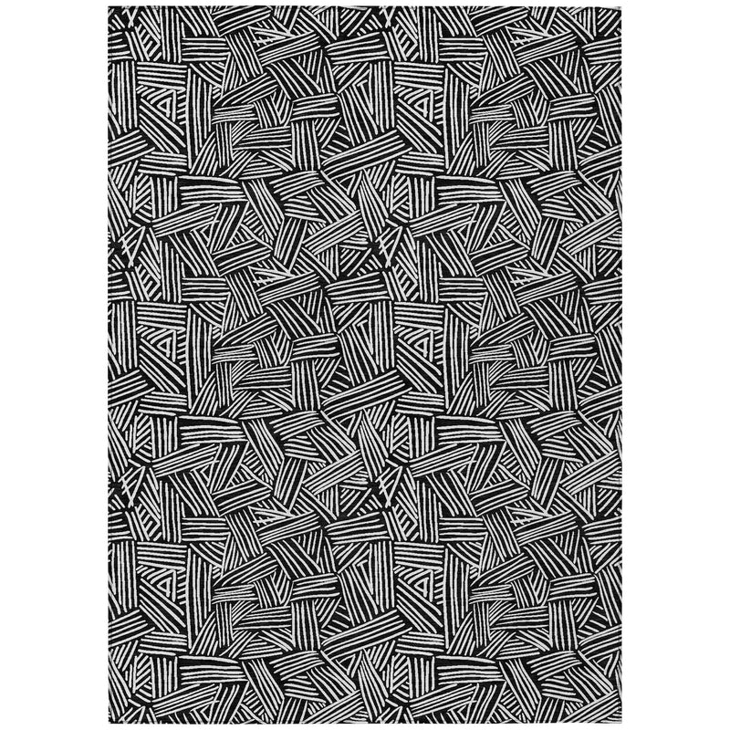 3' X 5' Black And Ivory Geometric Washable Indoor Outdoor Area Rug Homeroots Outdoor