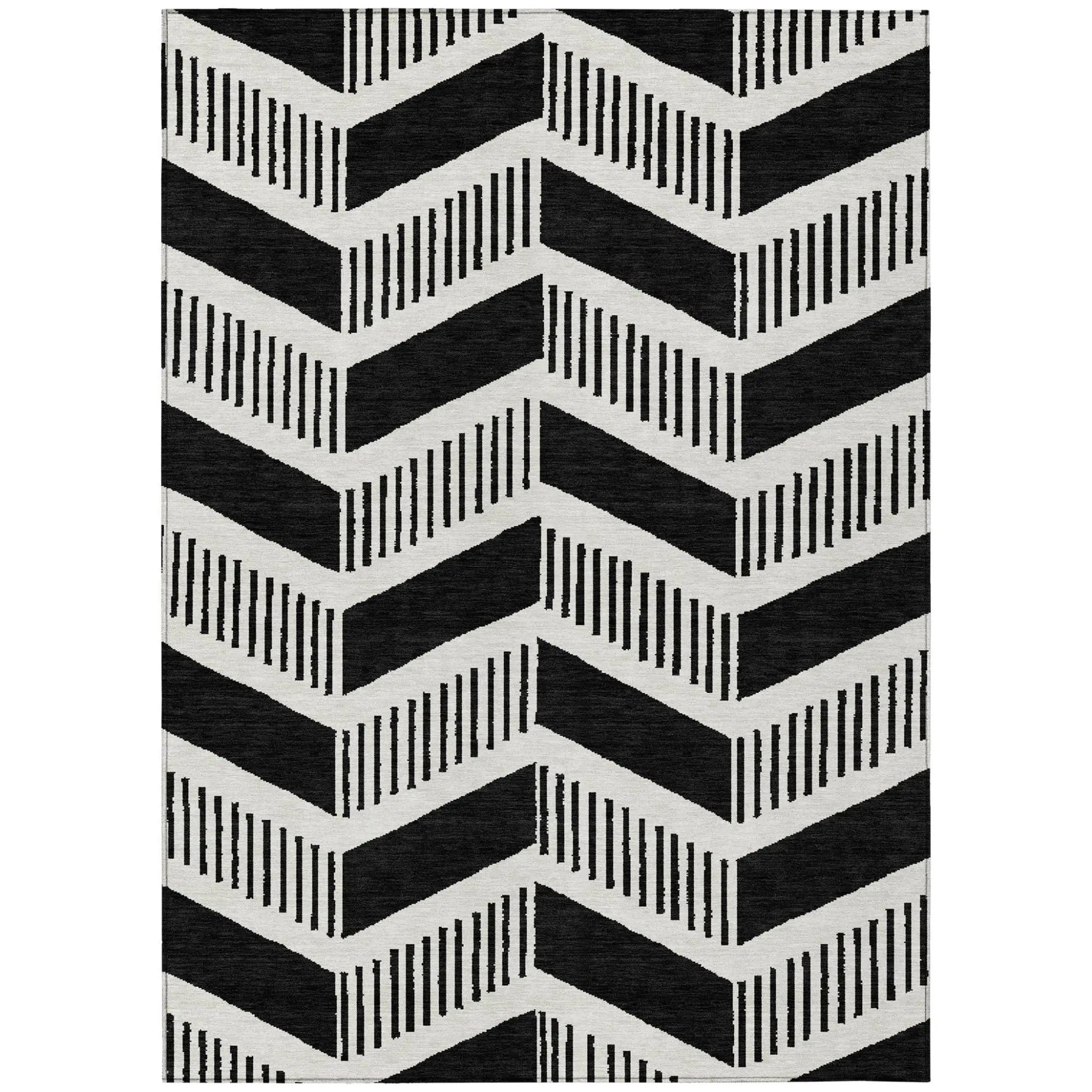 3' X 5' Black And Ivory Geometric Washable Indoor Outdoor Area Rug Homeroots Outdoor