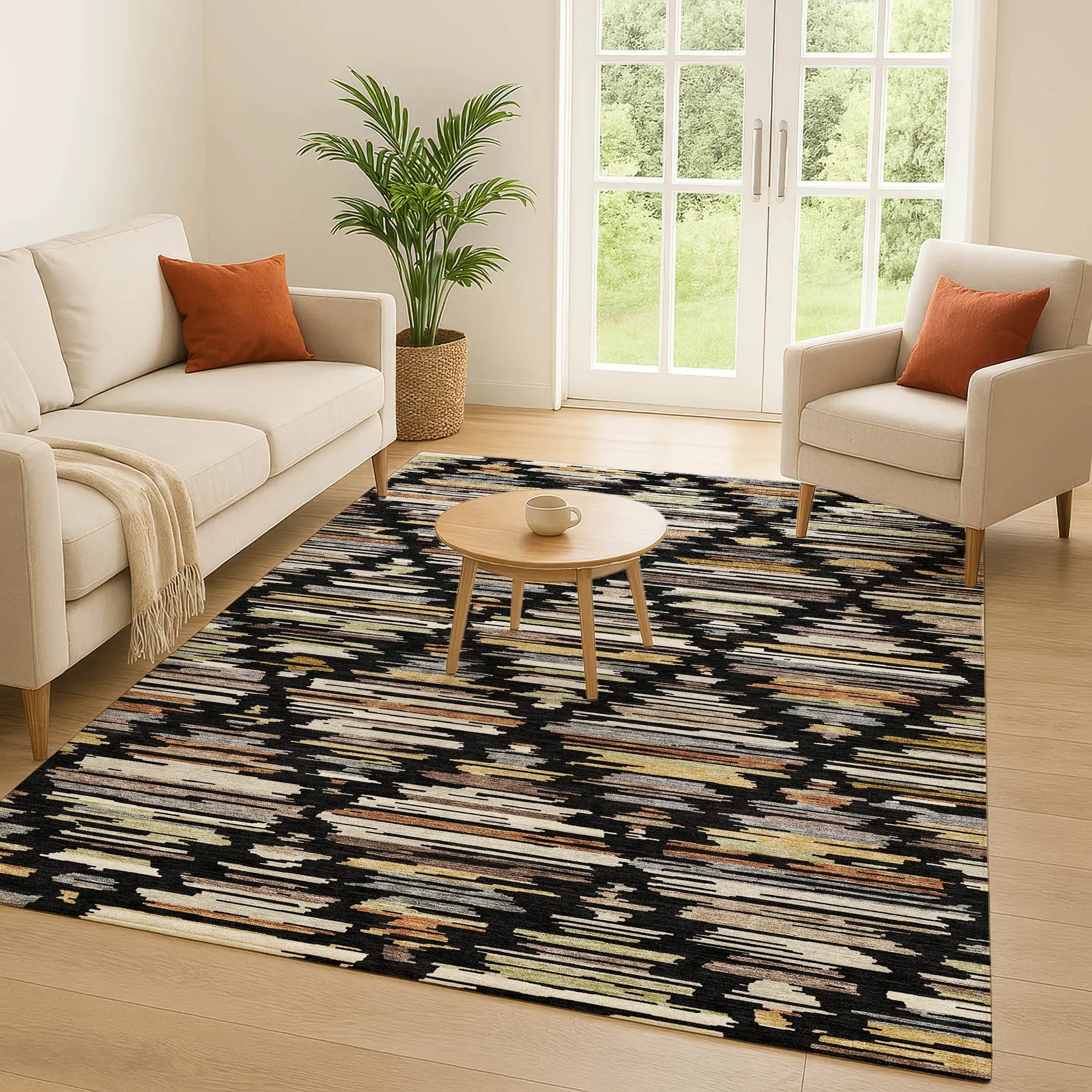 3' X 5' Black And Ivory Southwestern Washable Indoor Outdoor Area Rug Homeroots Outdoor