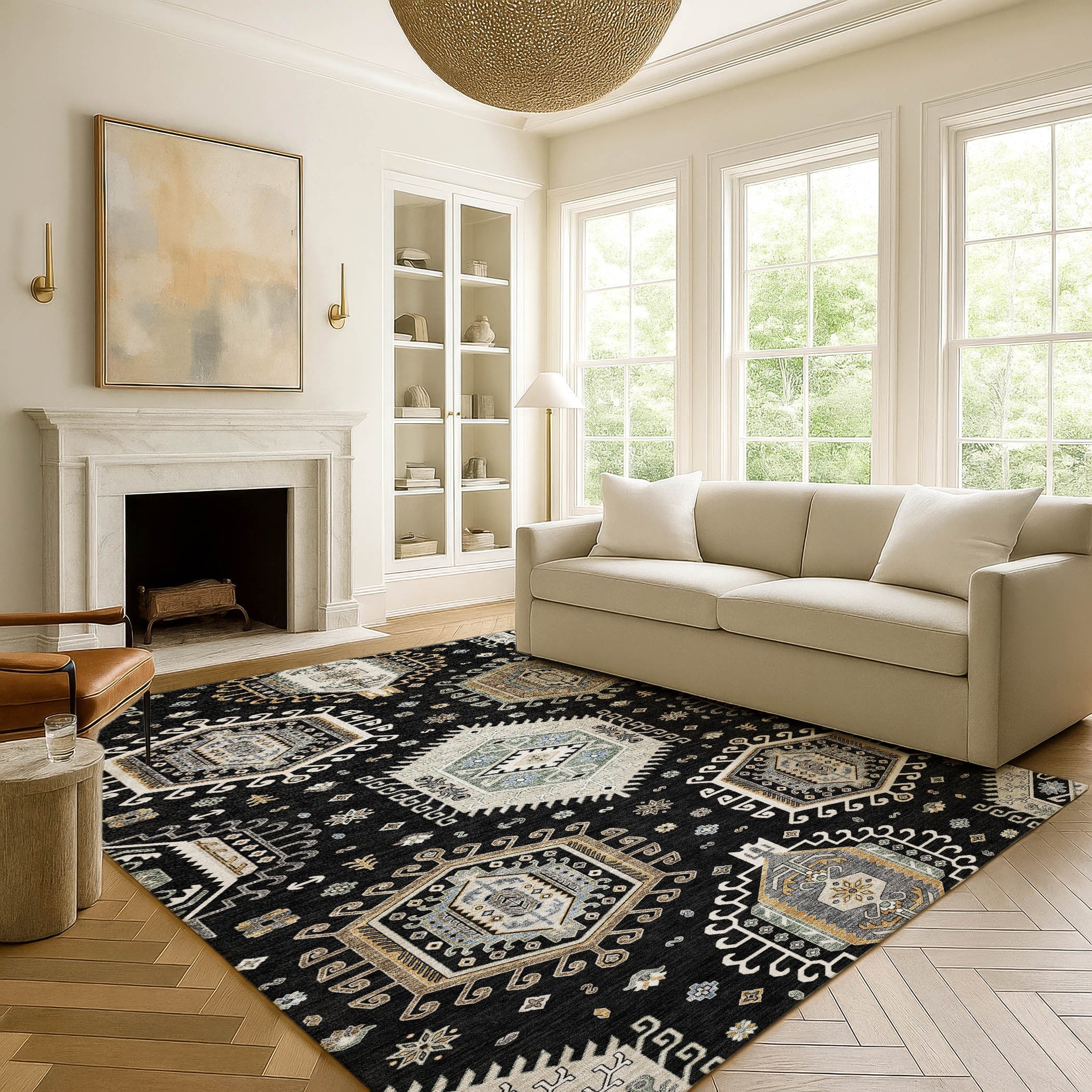 3' X 5' Black And Ivory Tribal Washable Indoor Outdoor Area Rug Homeroots Outdoor