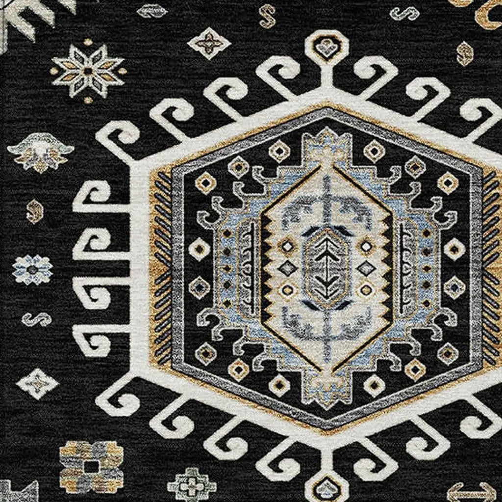 3' X 5' Black And Ivory Tribal Washable Indoor Outdoor Area Rug Homeroots Outdoor