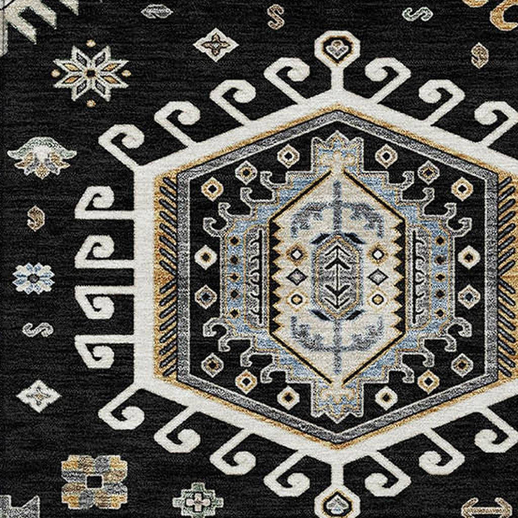 3' X 5' Black And Ivory Tribal Washable Indoor Outdoor Area Rug Homeroots Outdoor