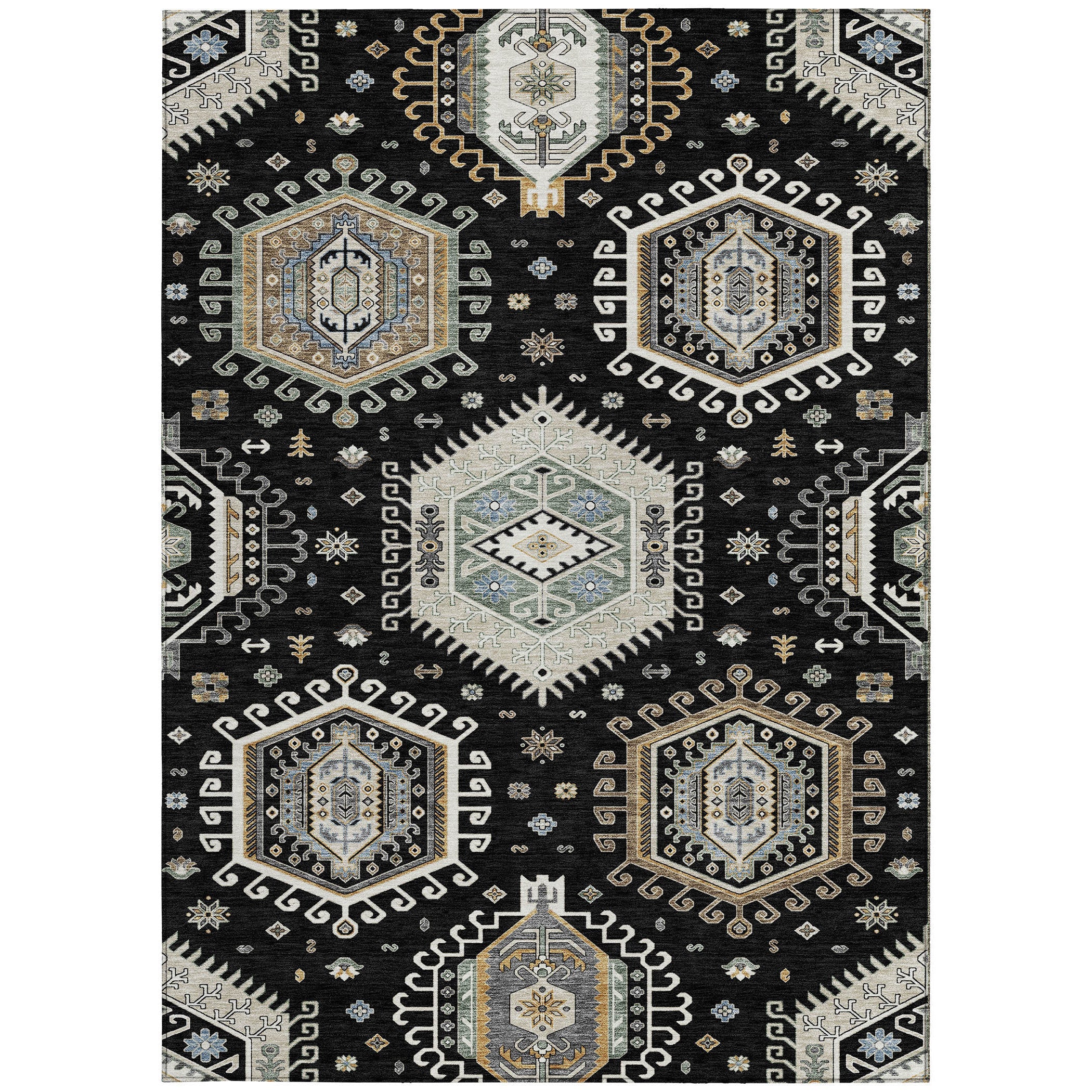 3' X 5' Black And Ivory Tribal Washable Indoor Outdoor Area Rug Homeroots Outdoor