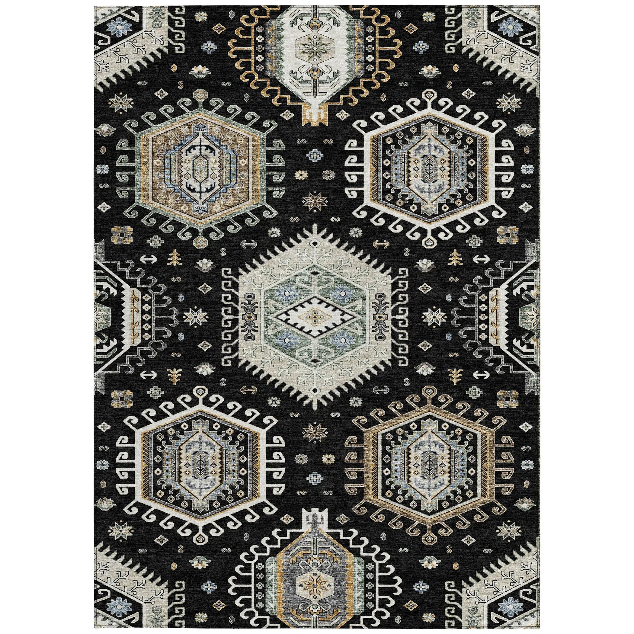 3' X 5' Black And Ivory Tribal Washable Indoor Outdoor Area Rug Homeroots Outdoor