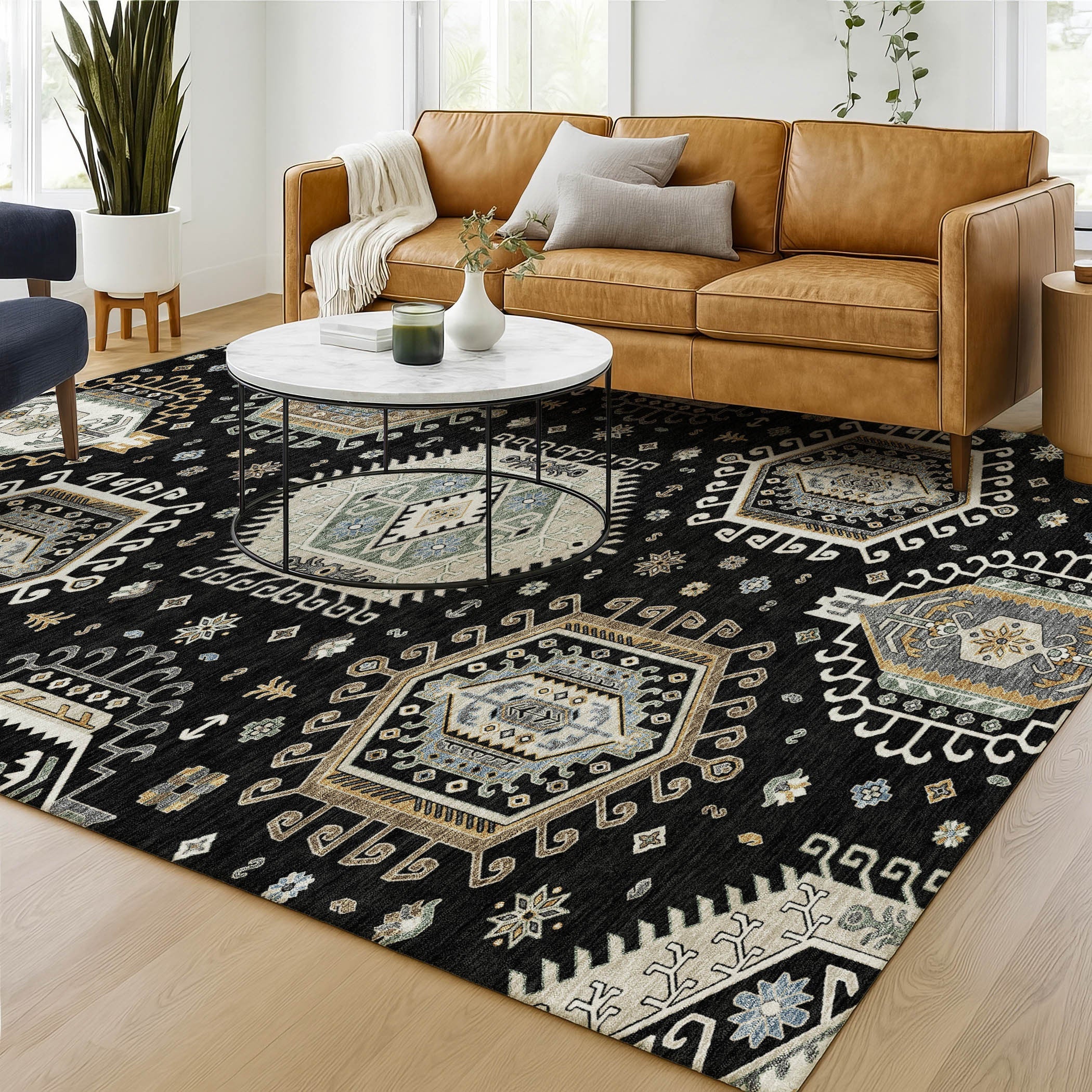 3' X 5' Black And Ivory Tribal Washable Indoor Outdoor Area Rug Homeroots Outdoor