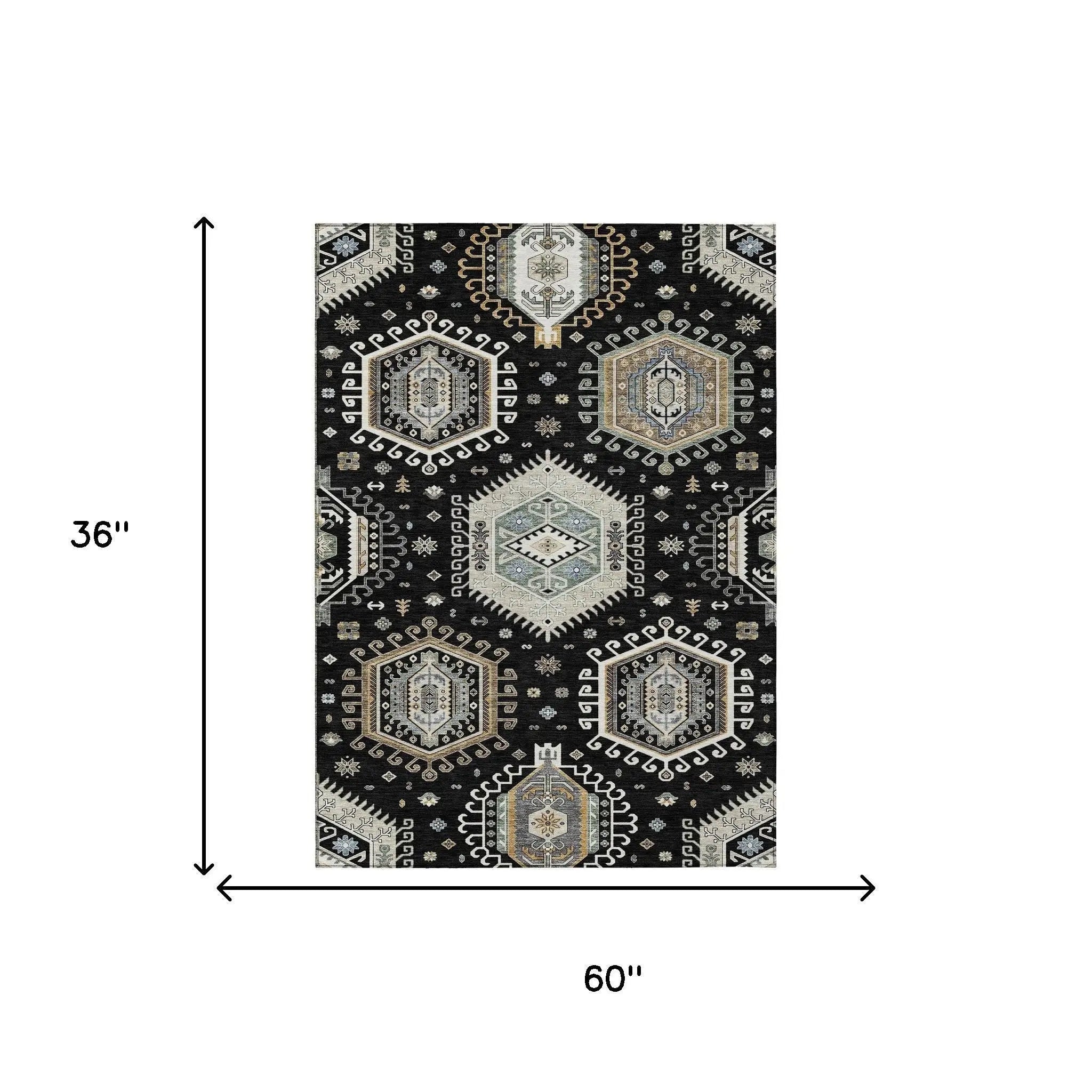 3' X 5' Black And Ivory Tribal Washable Indoor Outdoor Area Rug Homeroots Outdoor