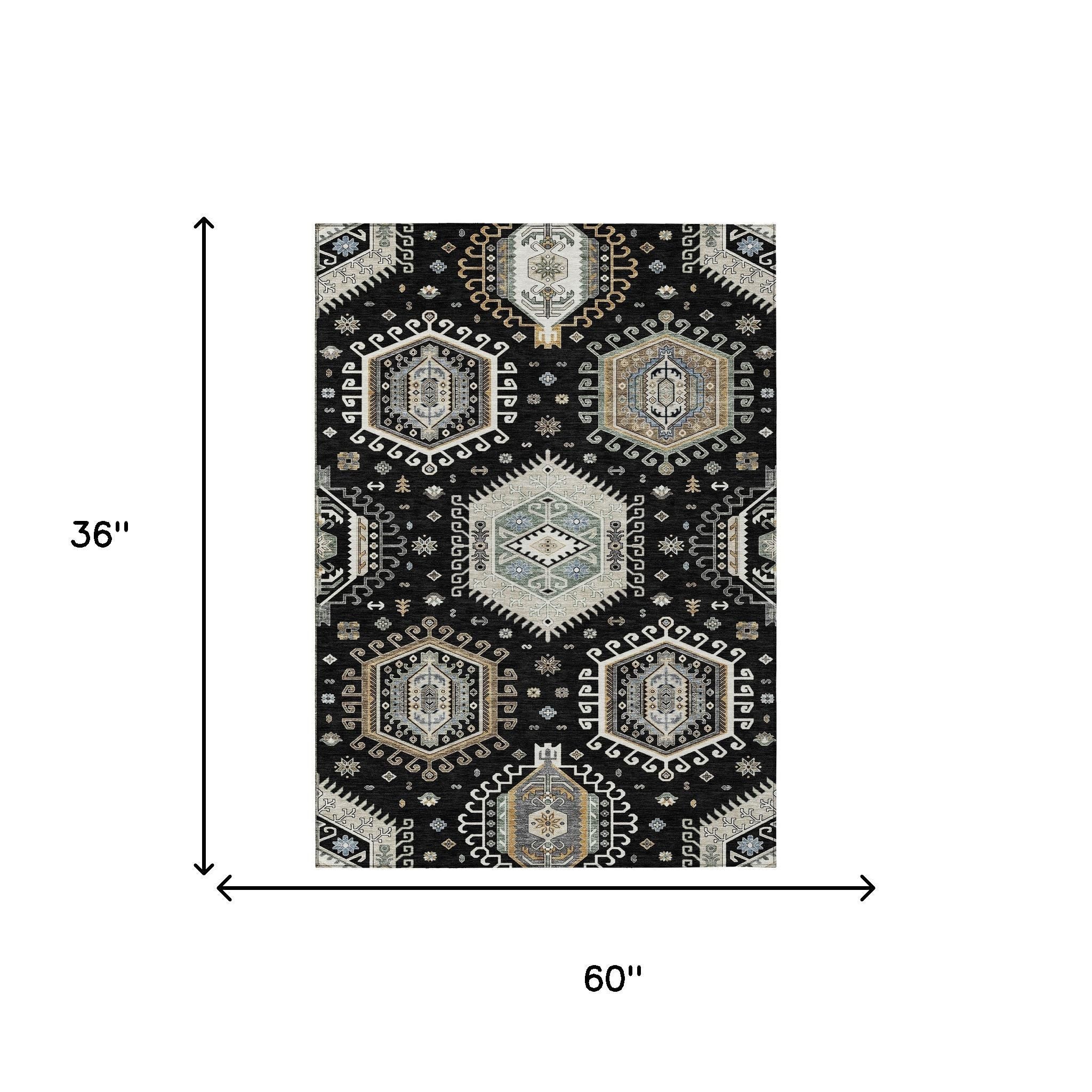 3' X 5' Black And Ivory Tribal Washable Indoor Outdoor Area Rug Homeroots Outdoor