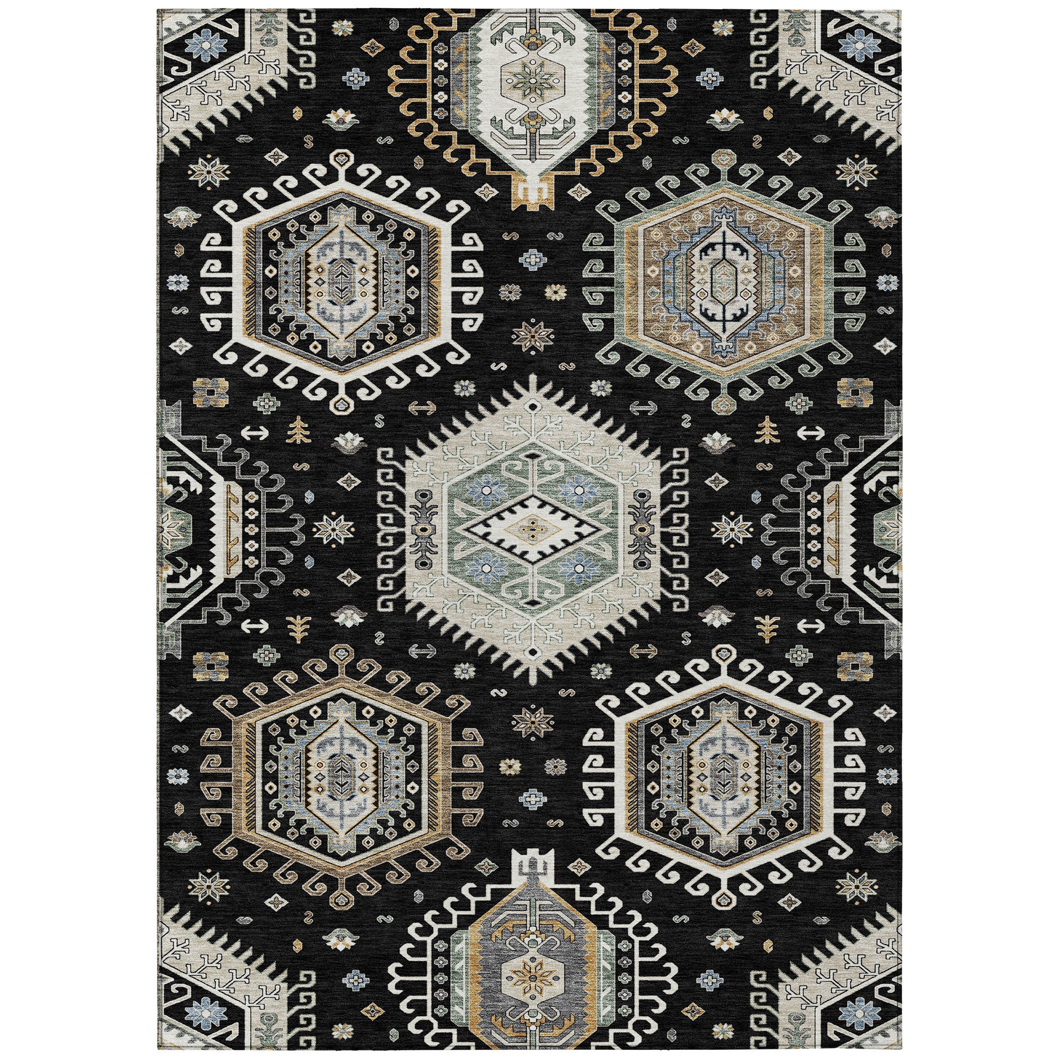 3' X 5' Black And Ivory Tribal Washable Indoor Outdoor Area Rug Homeroots Outdoor