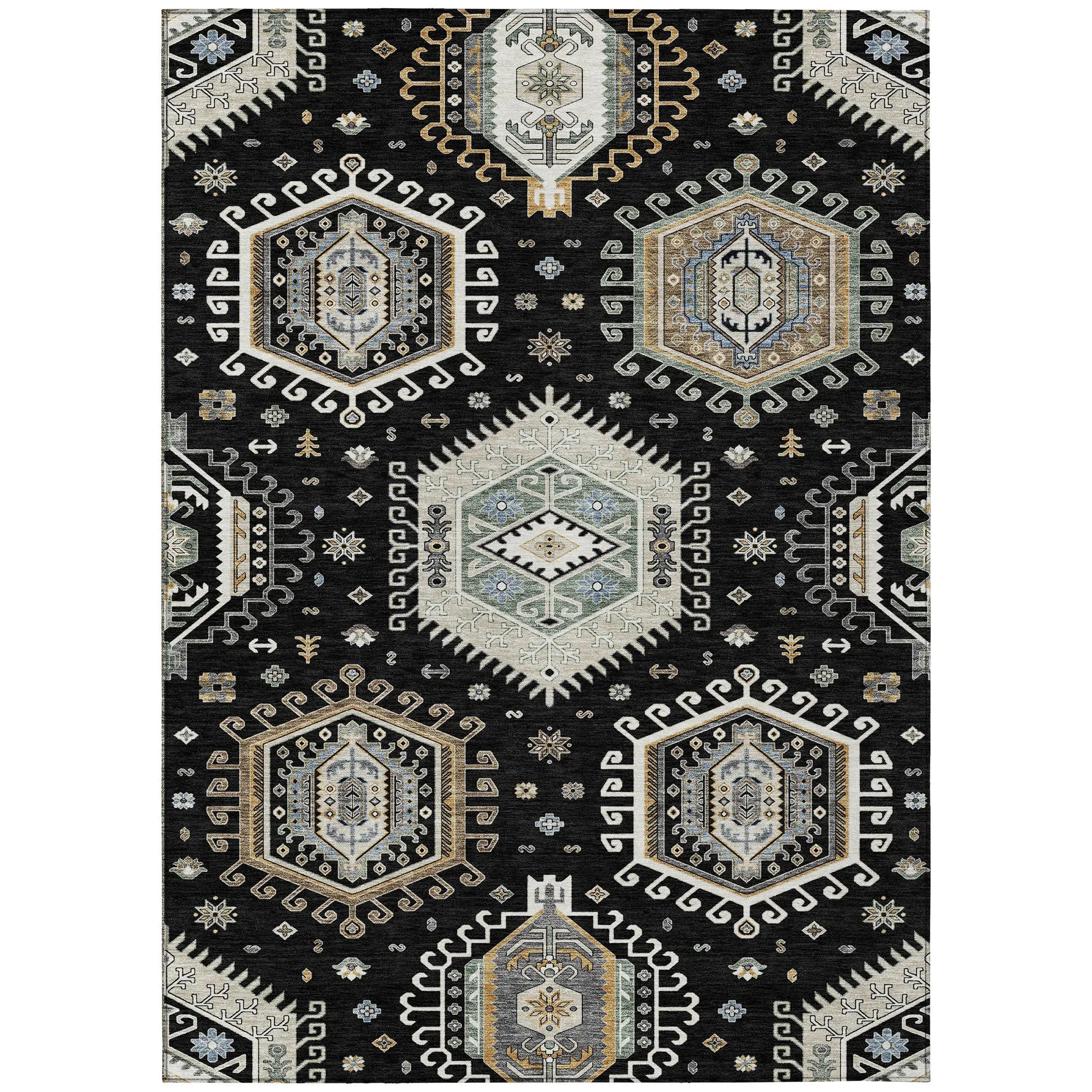 3' X 5' Black And Ivory Tribal Washable Indoor Outdoor Area Rug Homeroots Outdoor