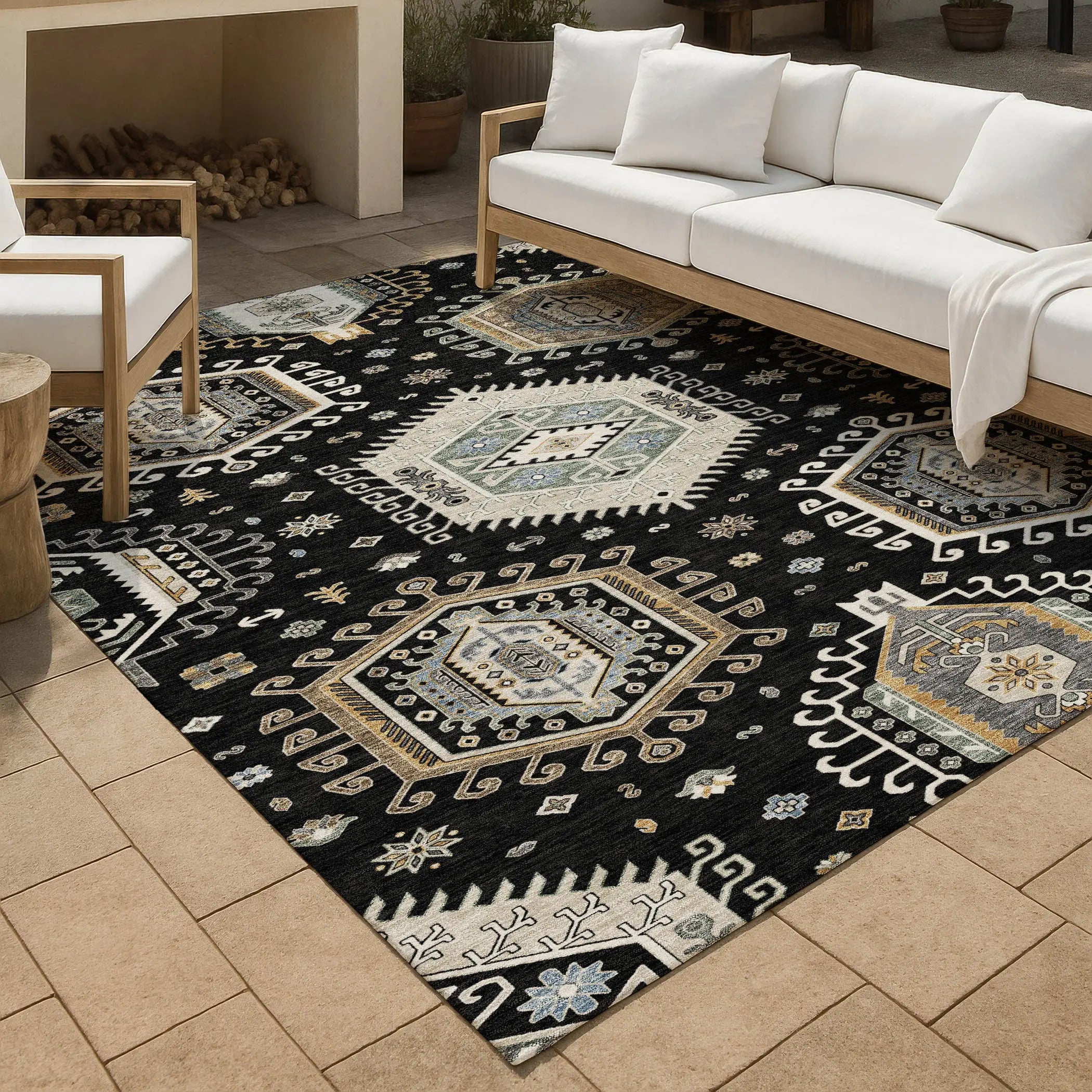 3' X 5' Black And Ivory Tribal Washable Indoor Outdoor Area Rug Homeroots Outdoor