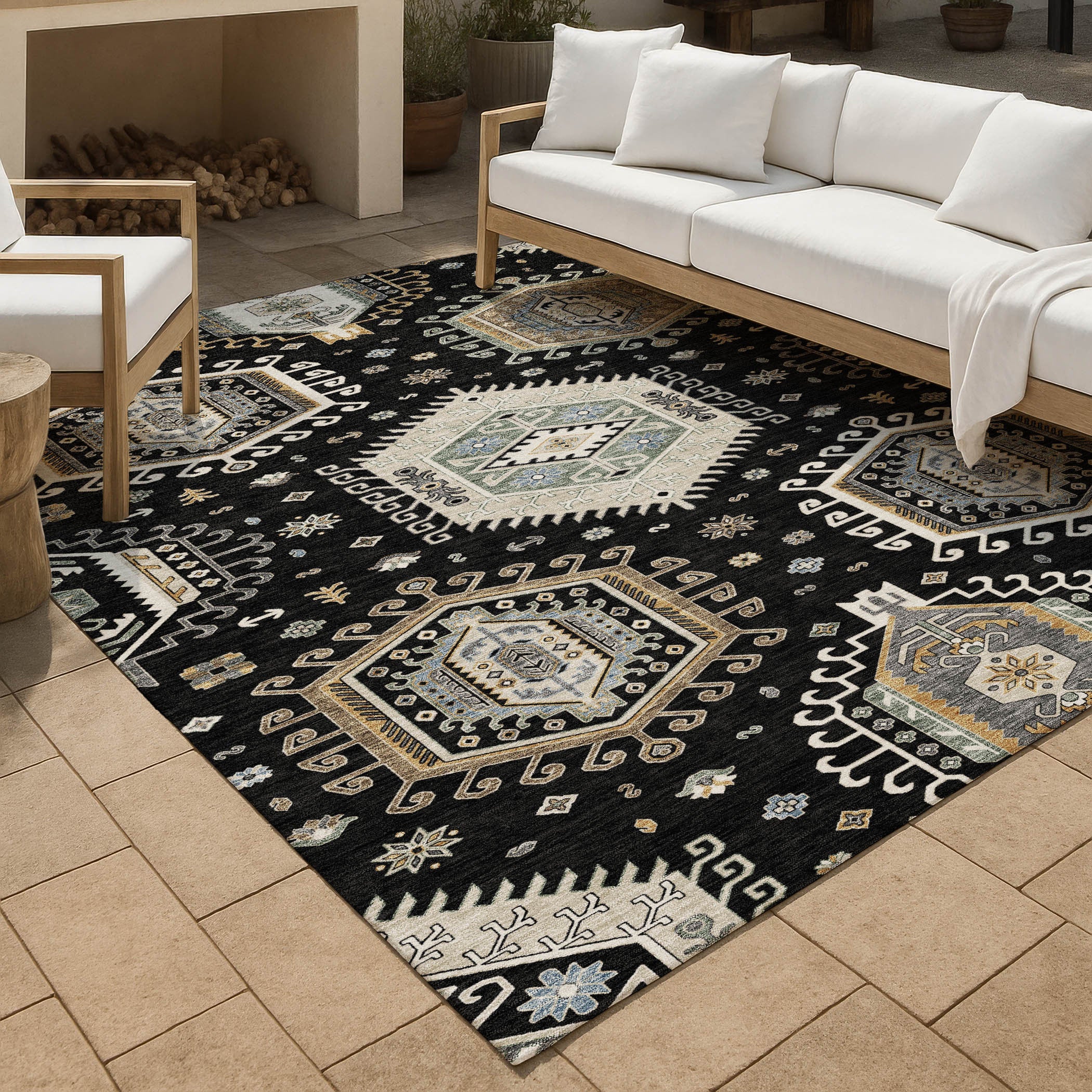 3' X 5' Black And Ivory Tribal Washable Indoor Outdoor Area Rug Homeroots Outdoor