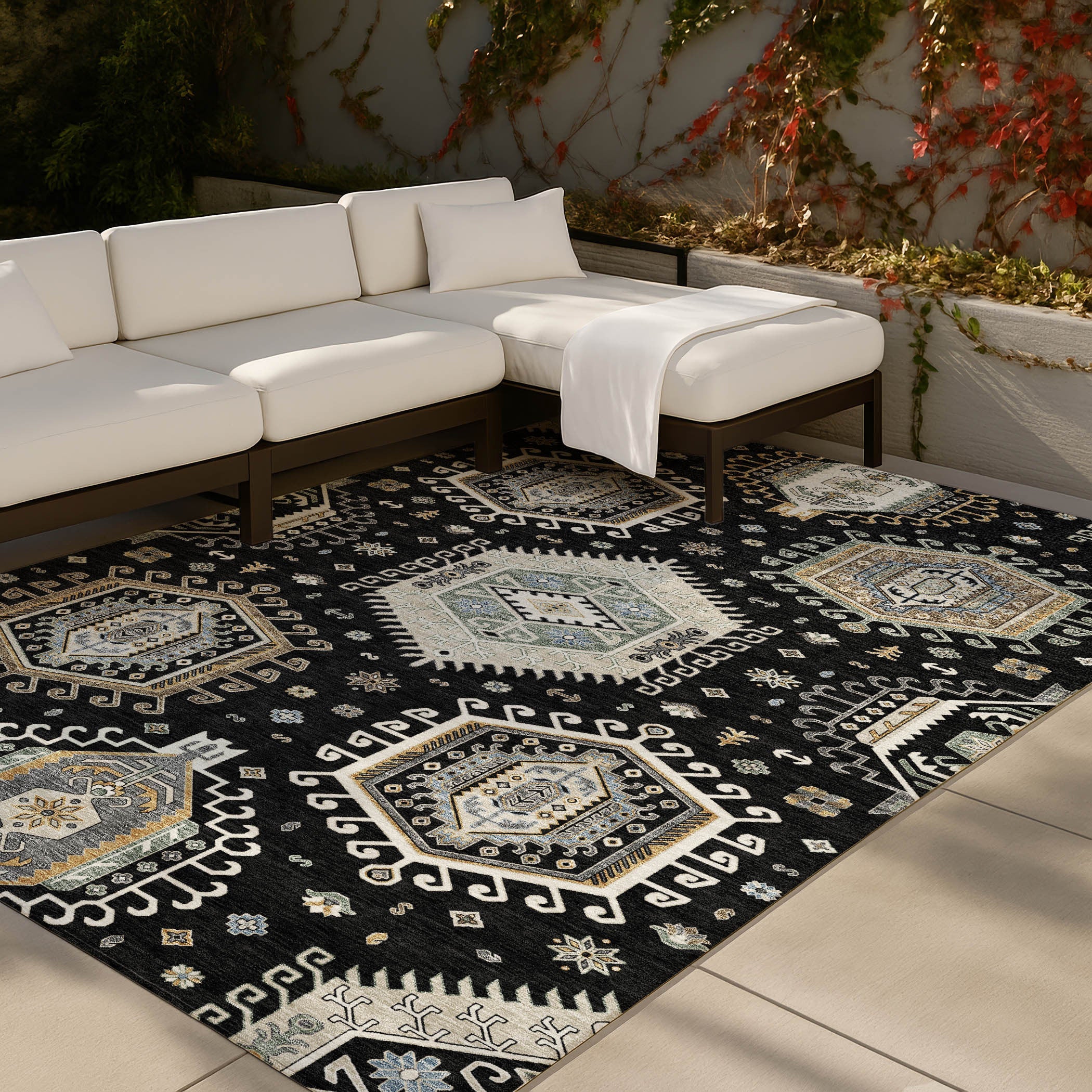 3' X 5' Black And Ivory Tribal Washable Indoor Outdoor Area Rug Homeroots Outdoor
