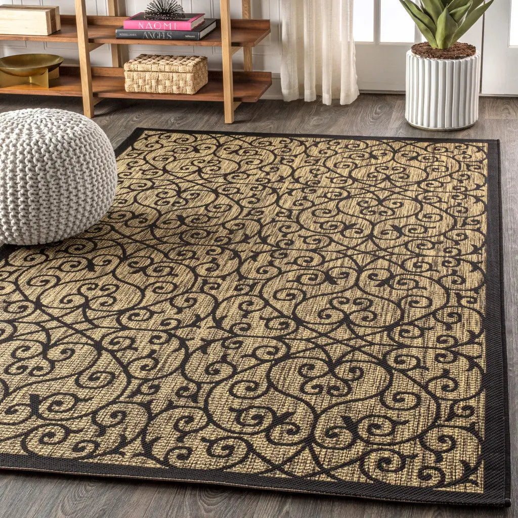 3' X 5' Black And Khaki Geometric Indoor Outdoor Area Rug Homeroots Outdoor