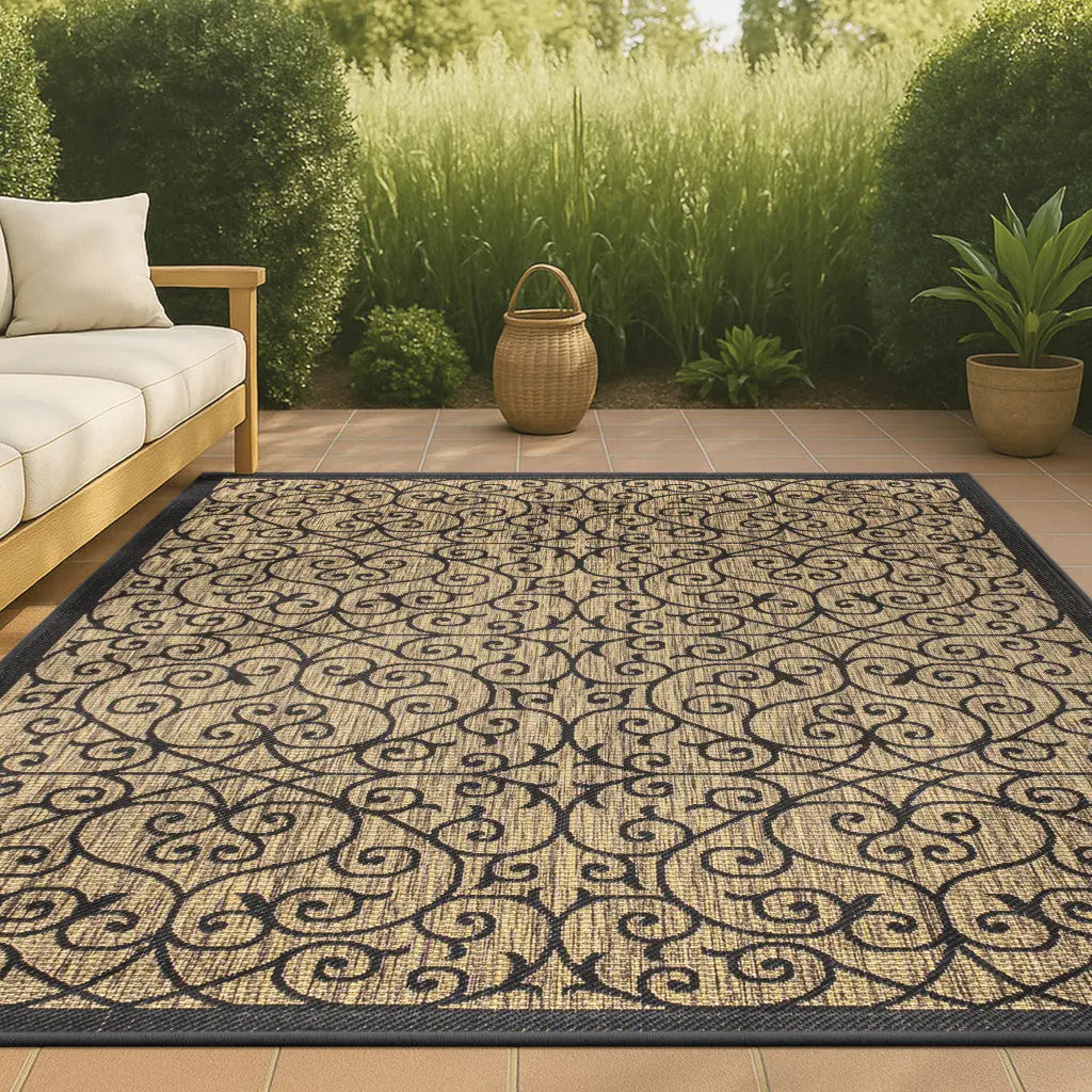 3' X 5' Black And Khaki Geometric Indoor Outdoor Area Rug Homeroots Outdoor