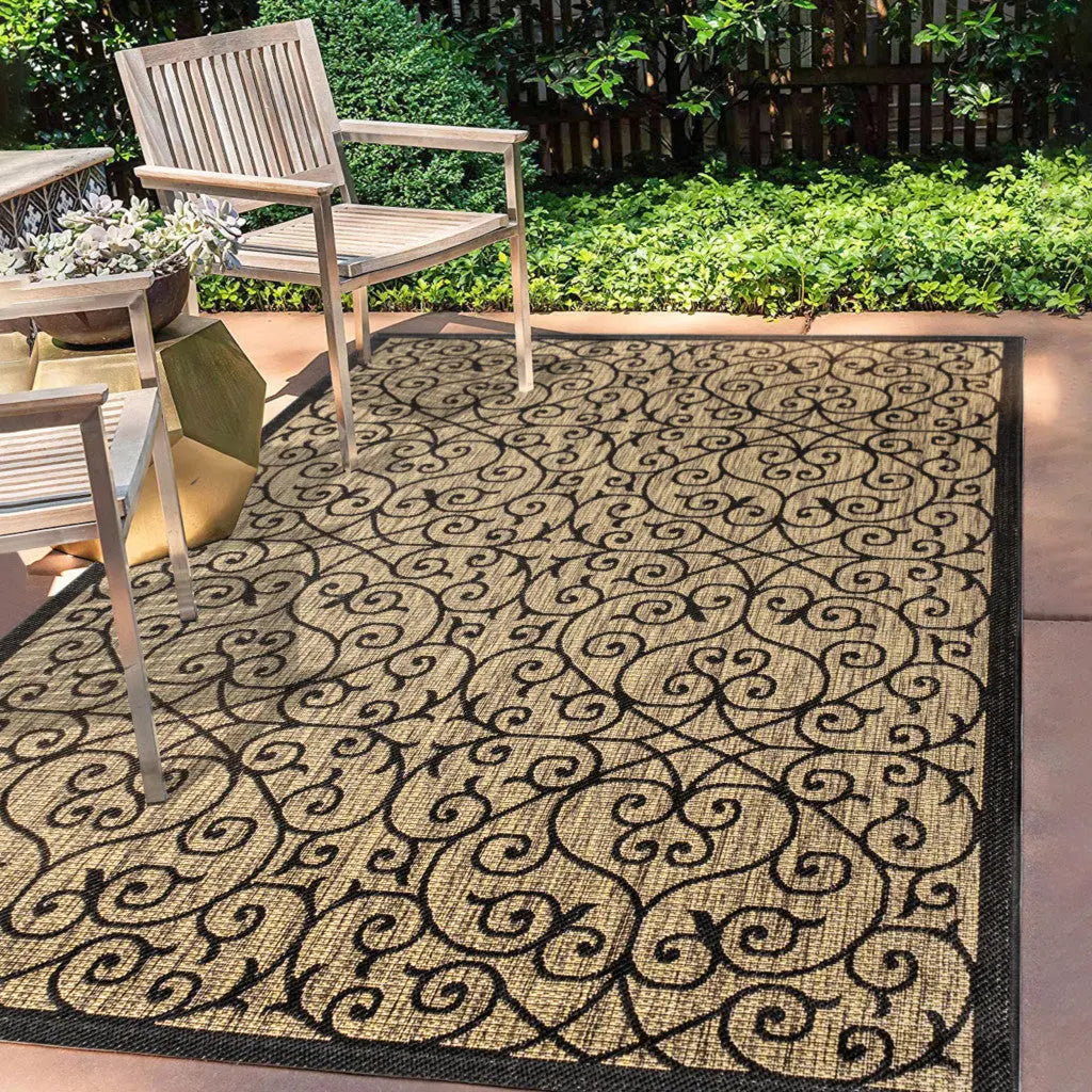 3' X 5' Black And Khaki Geometric Indoor Outdoor Area Rug Homeroots Outdoor