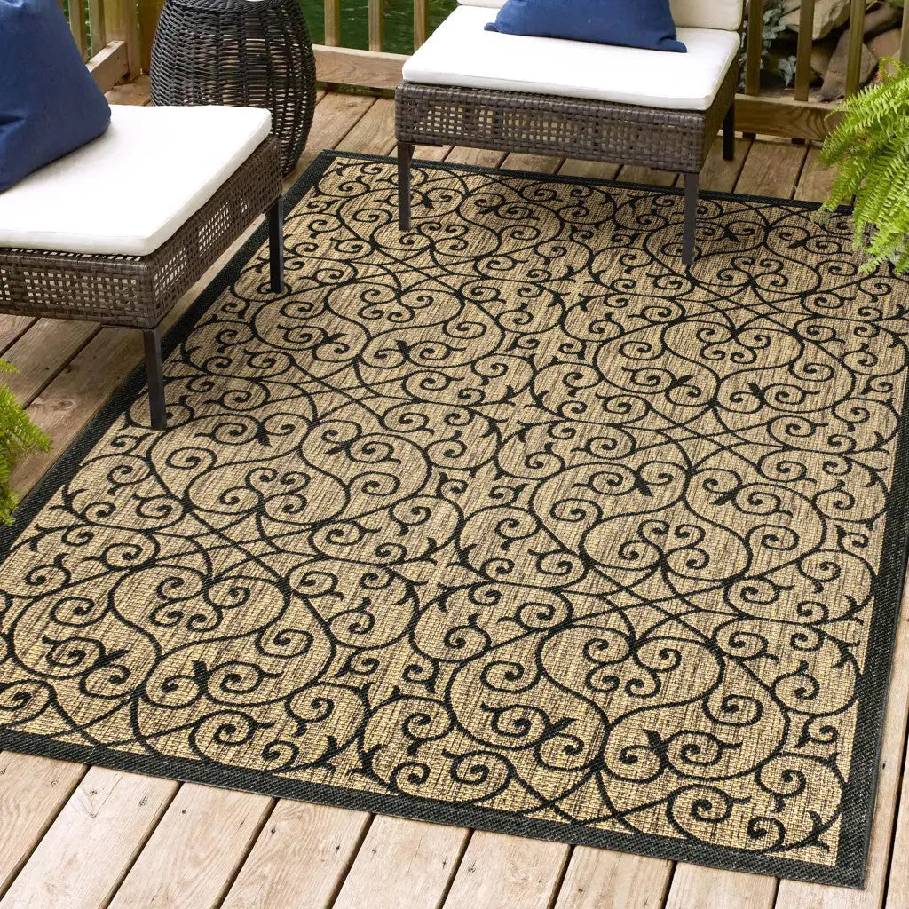 3' X 5' Black And Khaki Geometric Indoor Outdoor Area Rug Homeroots Outdoor