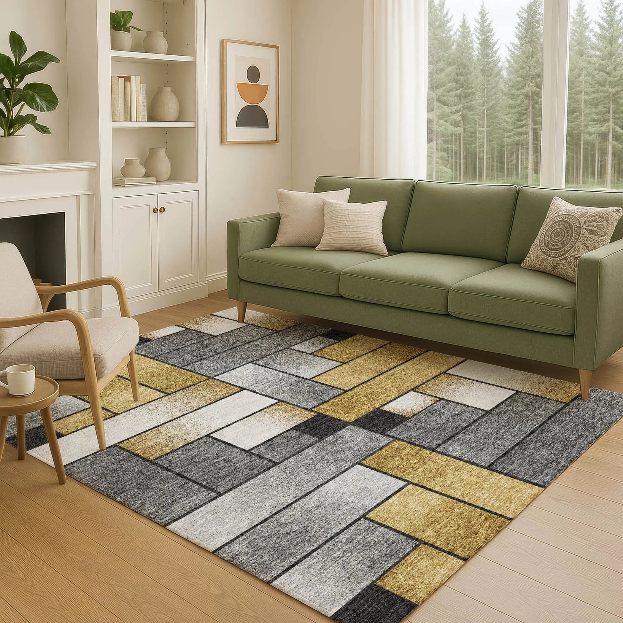 3' X 5' Black And Khaki Geometric Washable Indoor Outdoor Area Rug Homeroots Outdoor