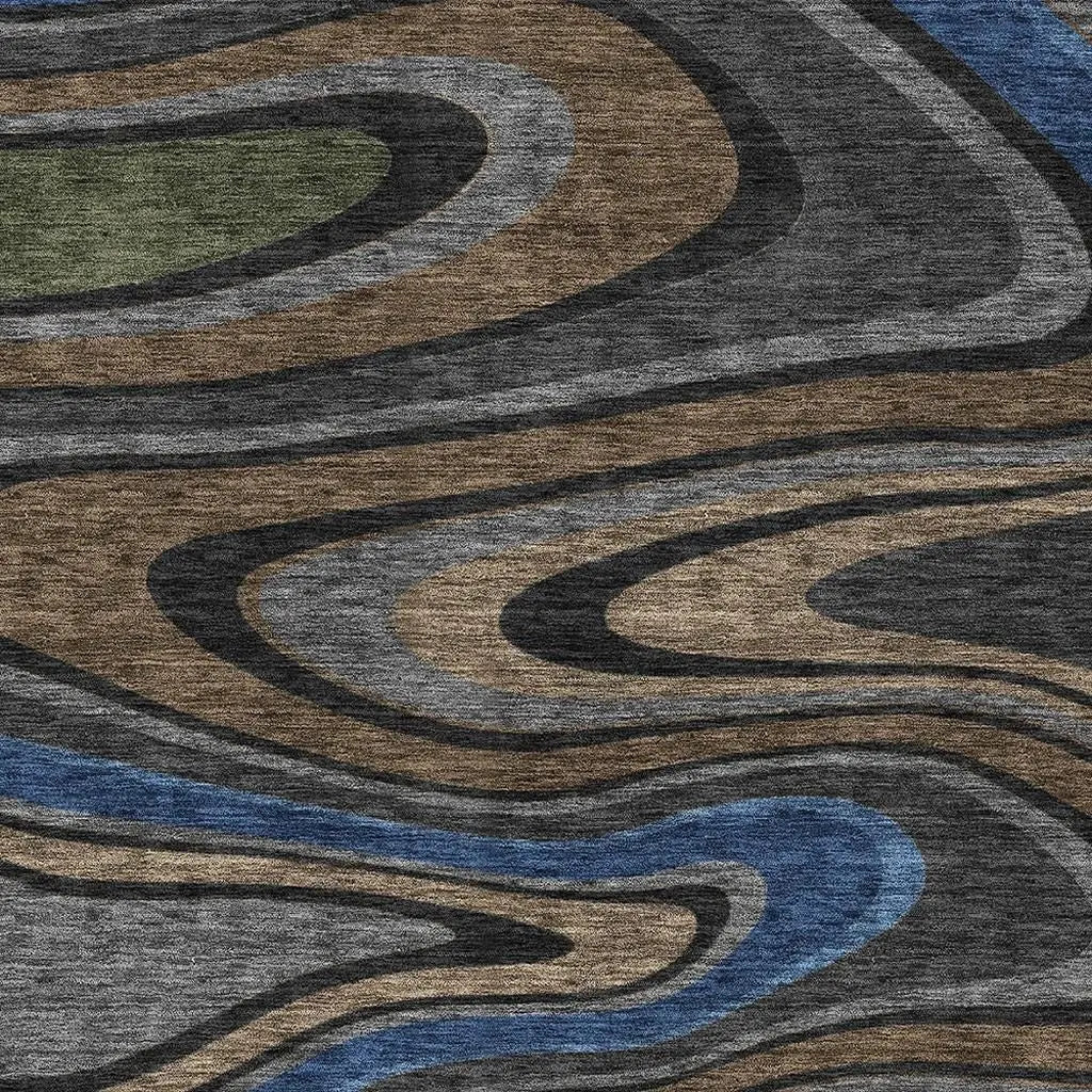 3' X 5' Black And Navy Blue Abstract Washable Indoor Outdoor Area Rug Homeroots Outdoor