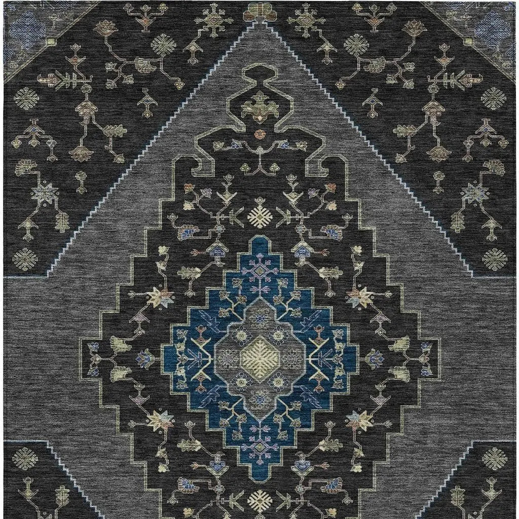 3' X 5' Black And Navy Blue Geometric Washable Indoor Outdoor Area Rug Homeroots Outdoor