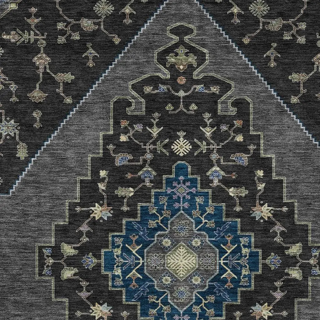 3' X 5' Black And Navy Blue Geometric Washable Indoor Outdoor Area Rug Homeroots Outdoor