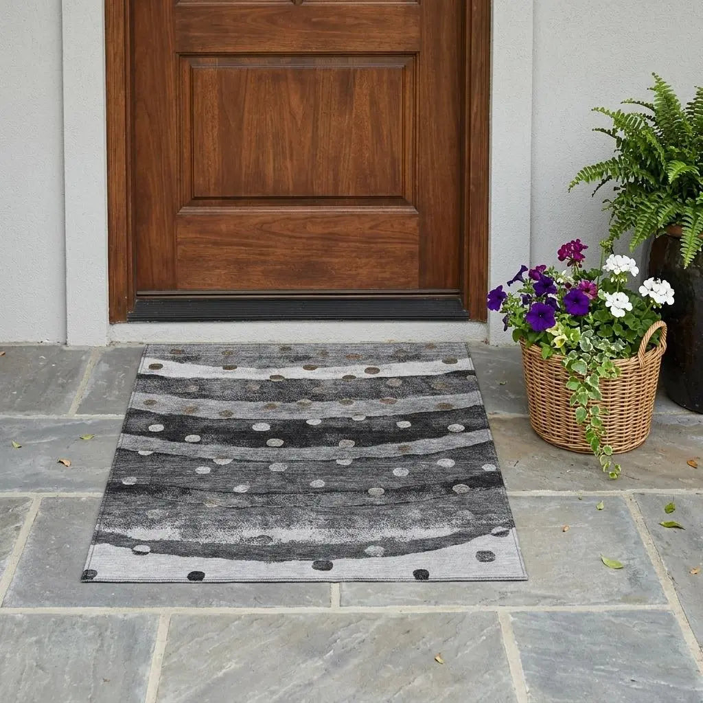 3' X 5' Black And Navy Blue Striped Washable Indoor Outdoor Area Rug Homeroots Outdoor