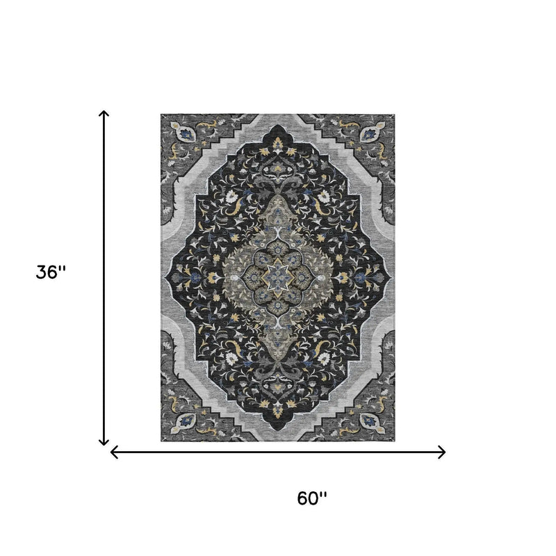 3' X 5' Black And Orange Medallion Washable Indoor Outdoor Area Rug Homeroots Outdoor