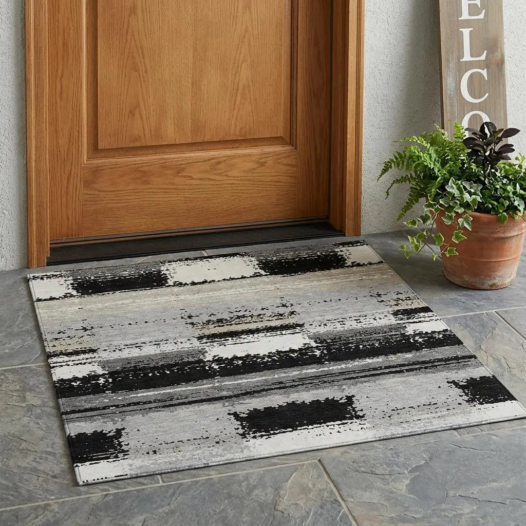 3' X 5' Black And Pewter Geometric Washable Indoor Outdoor Area Rug Homeroots Outdoor