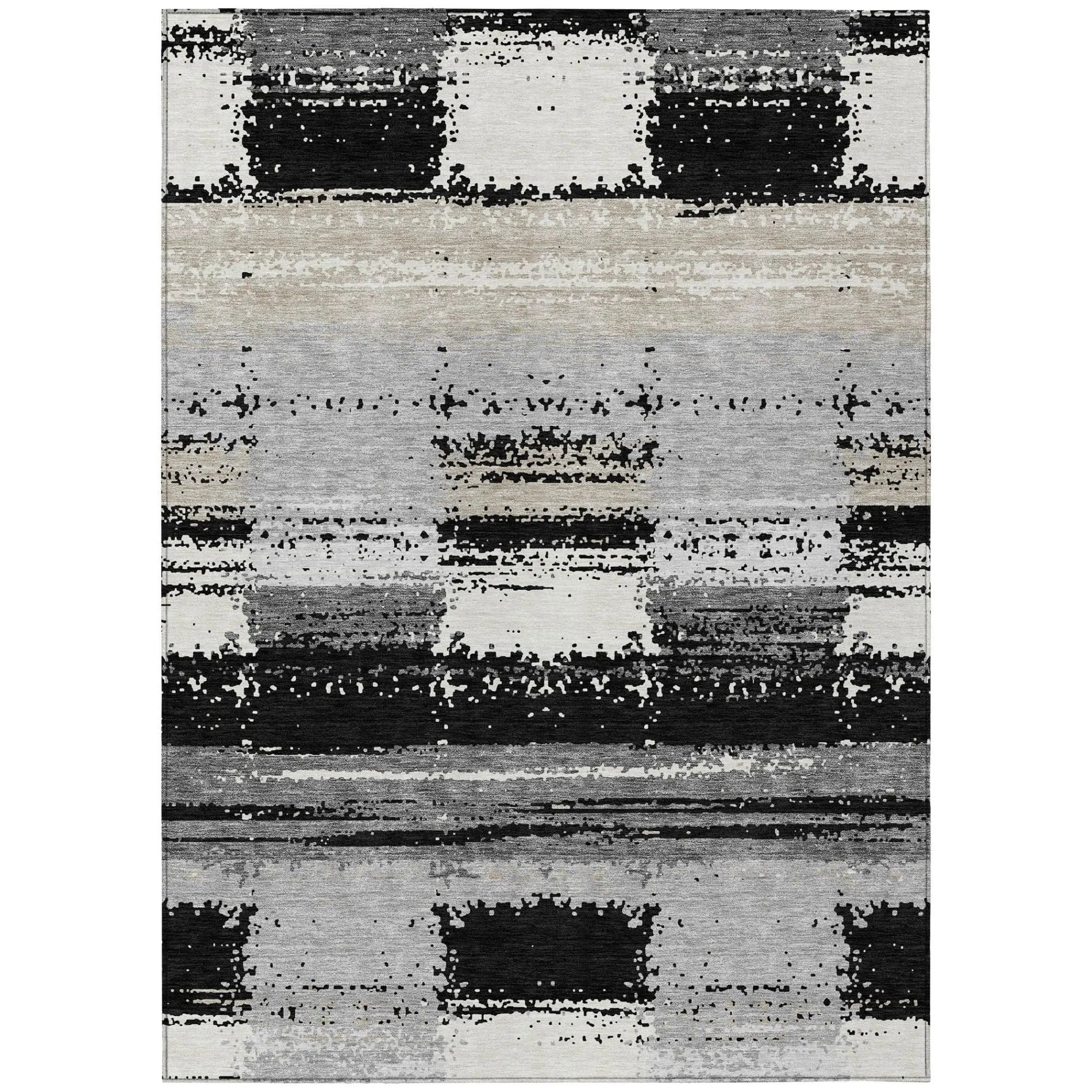 3' X 5' Black And Pewter Geometric Washable Indoor Outdoor Area Rug Homeroots Outdoor