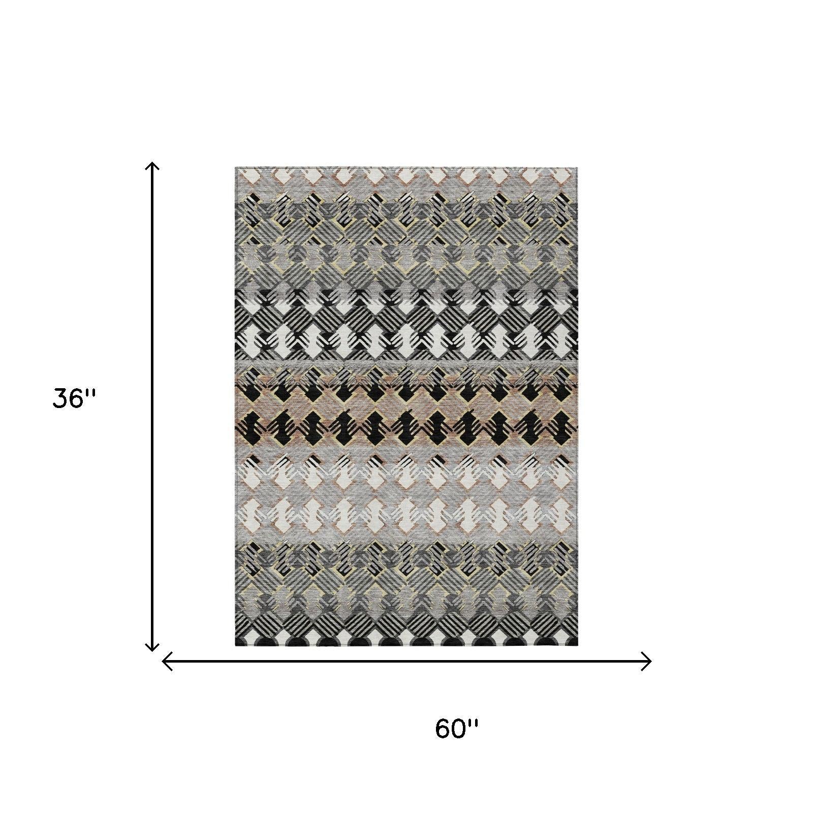 3' X 5' Black And Pewter Striped Washable Indoor Outdoor Area Rug Homeroots Outdoor