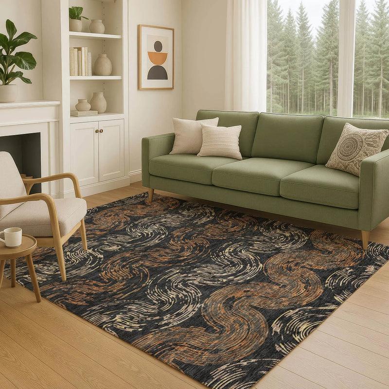 3' X 5' Black And Rust Abstract Washable Indoor Outdoor Area Rug Homeroots Outdoor