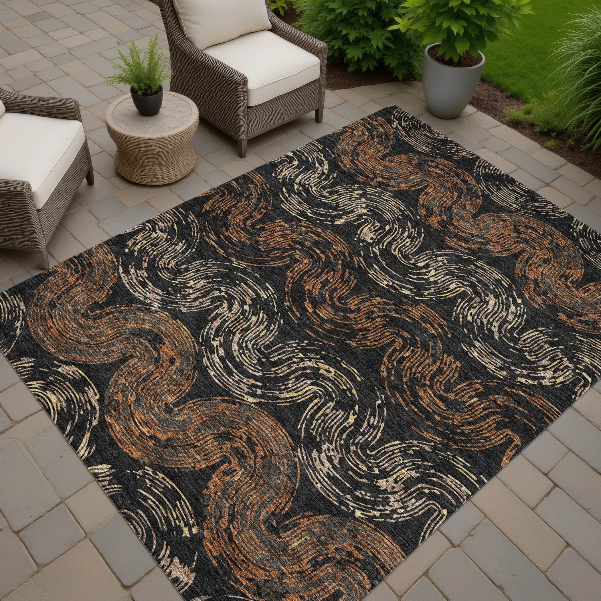 3' X 5' Black And Rust Abstract Washable Indoor Outdoor Area Rug Homeroots Outdoor