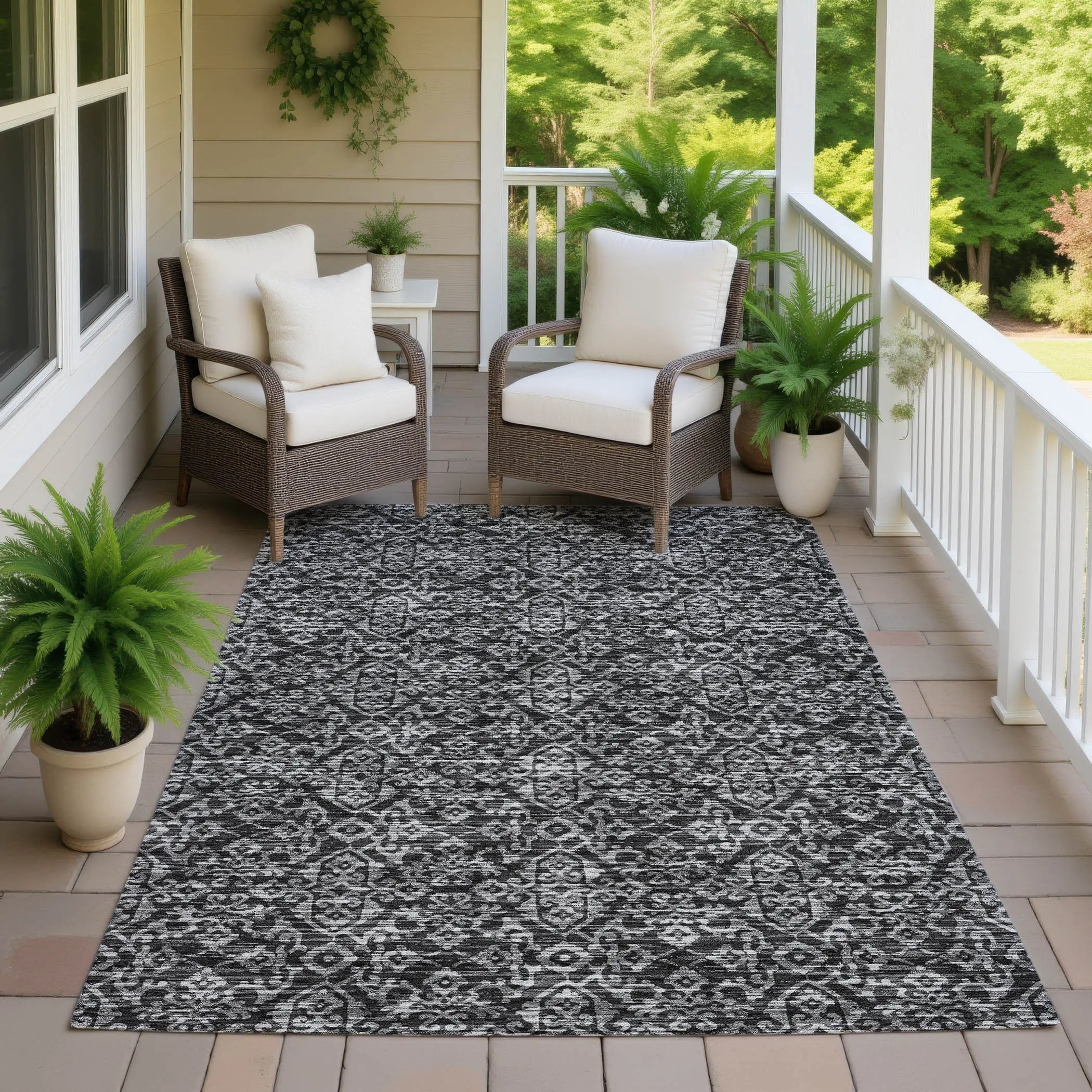 3' X 5' Black And Saffron Oriental Washable Indoor Outdoor Area Rug Homeroots Outdoor