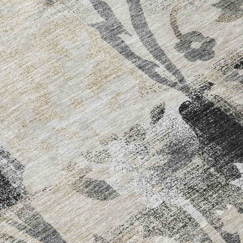 3' X 5' Black And Silver Botanical Leaves Washable Indoor Outdoor Area Rug Homeroots Outdoor