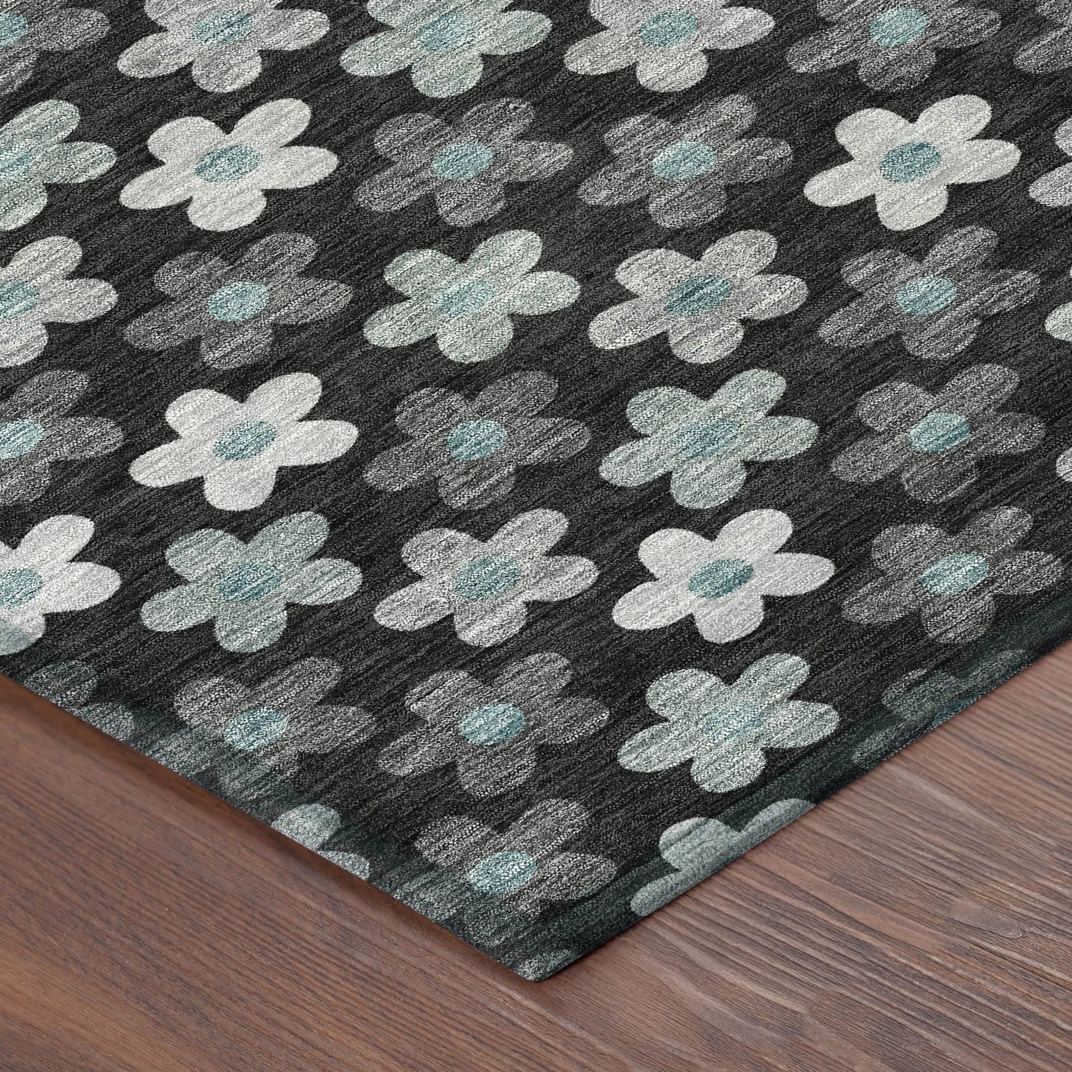 3' X 5' Black And Silver Floral Washable Indoor Outdoor Area Rug Homeroots Outdoor