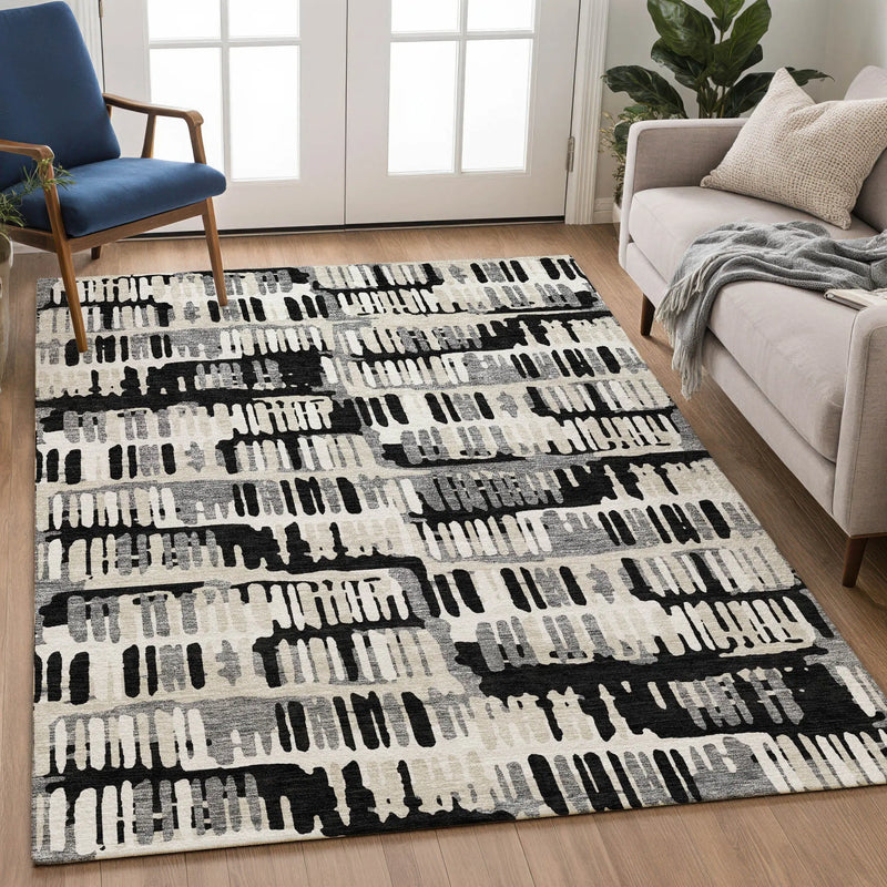 3' X 5' Black And Taupe Abstract Washable Indoor Outdoor Area Rug Homeroots Outdoor