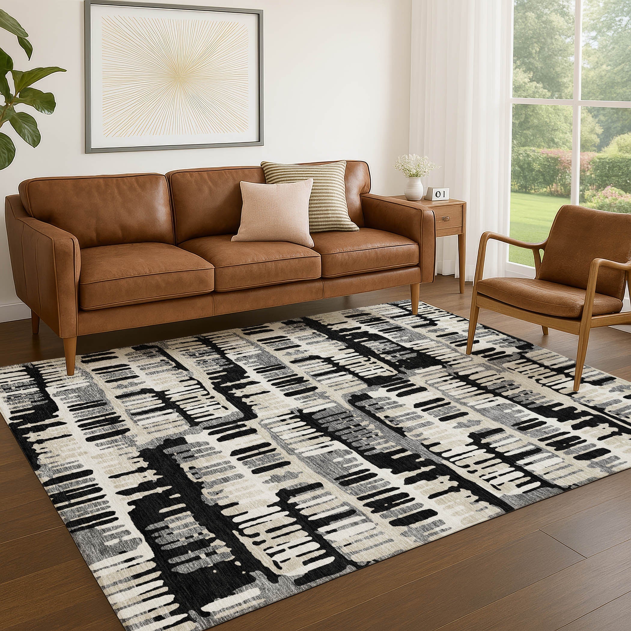 3' X 5' Black And Taupe Abstract Washable Indoor Outdoor Area Rug Homeroots Outdoor