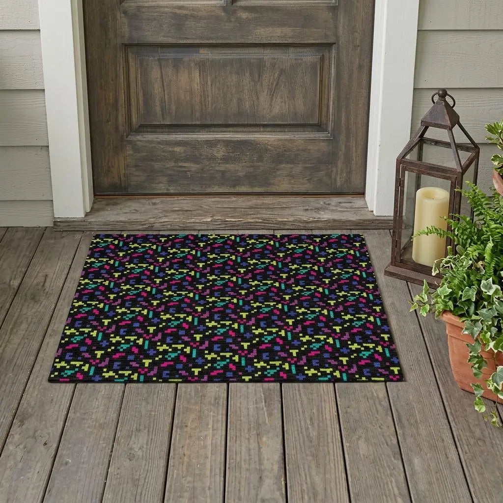 3' X 5' Black And Teal Blue Abstract Washable Indoor Outdoor Area Rug Homeroots Outdoor