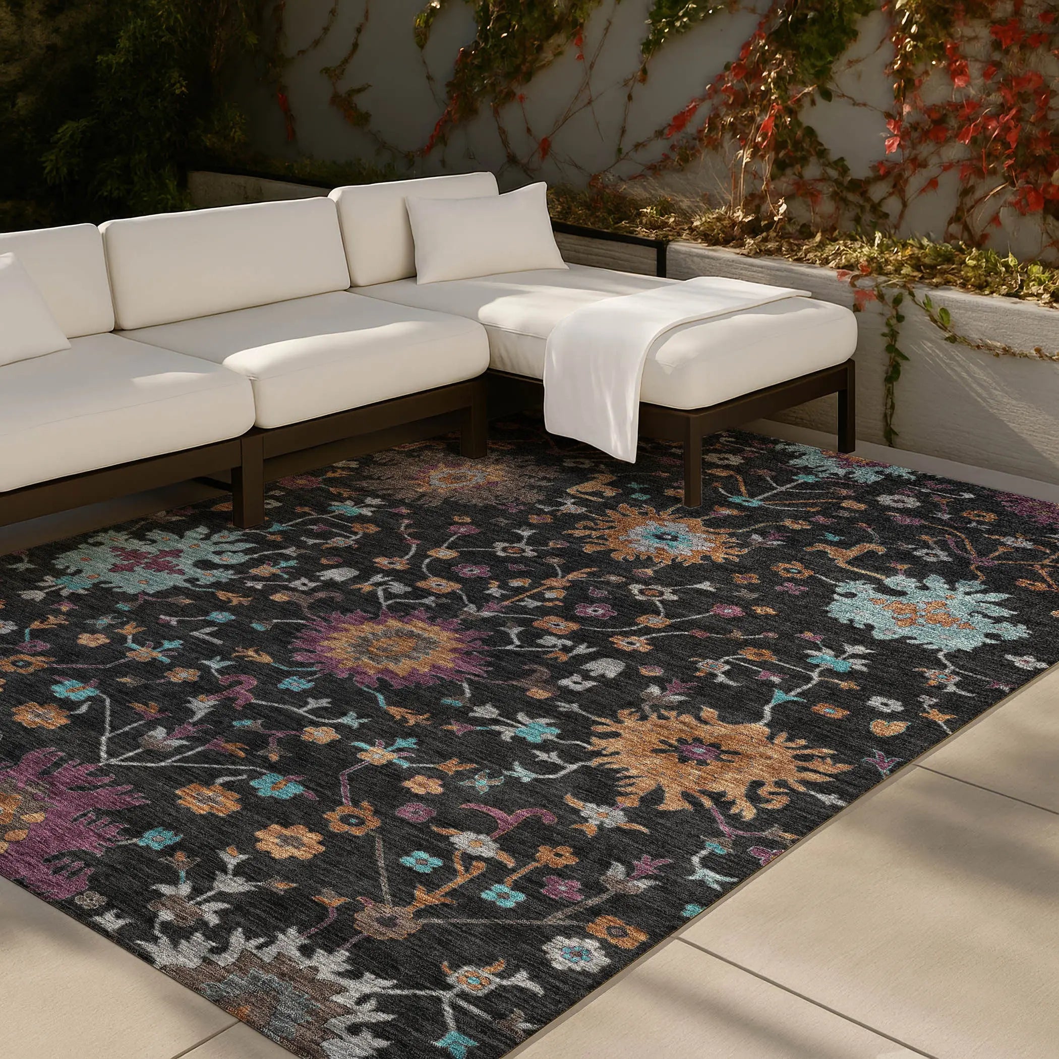 3' X 5' Black And Teal Blue Faux Bois Washable Indoor Outdoor Area Rug Homeroots Outdoor