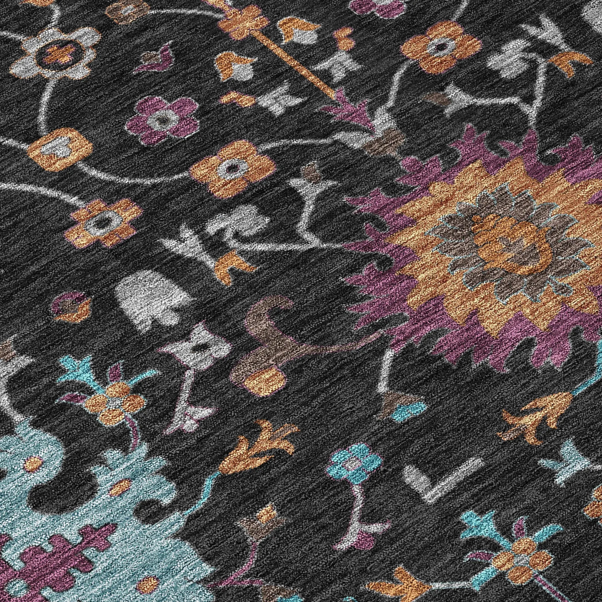 3' X 5' Black And Teal Blue Faux Bois Washable Indoor Outdoor Area Rug Homeroots Outdoor