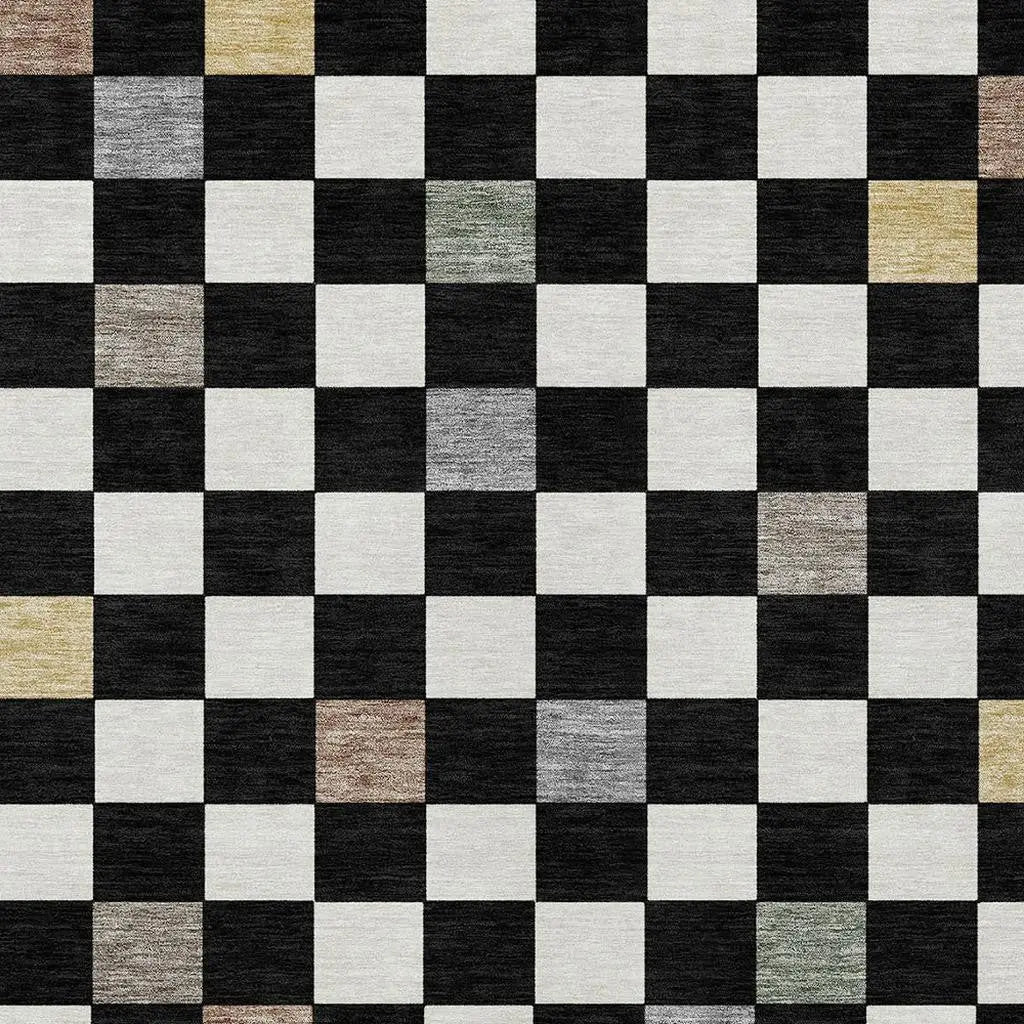 3' X 5' Black And Yellow Geometric Washable Indoor Outdoor Area Rug Homeroots Outdoor