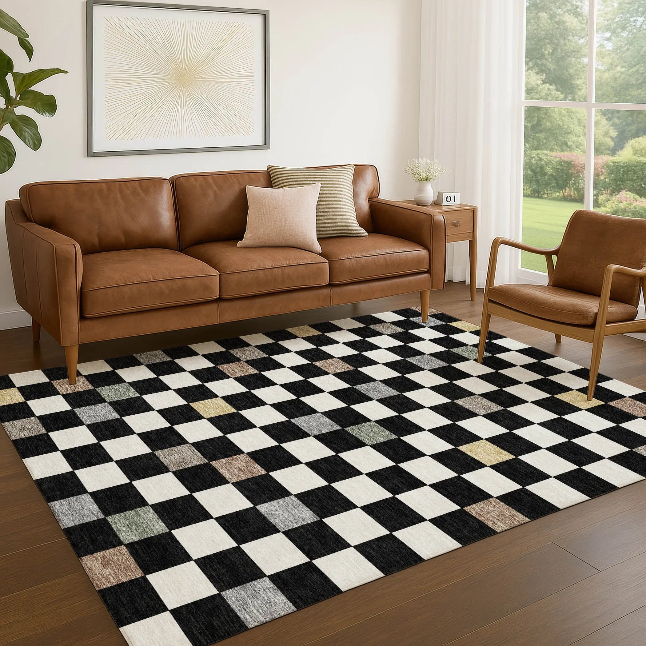3' X 5' Black And Yellow Geometric Washable Indoor Outdoor Area Rug Homeroots Outdoor
