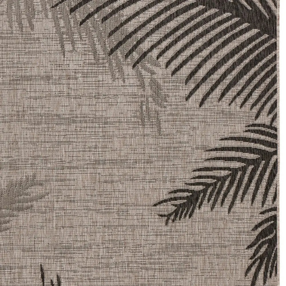 3' X 5' Black and Taupe Palm Leaf Stain Resistant Indoor Outdoor Area Rug Homeroots Outdoor