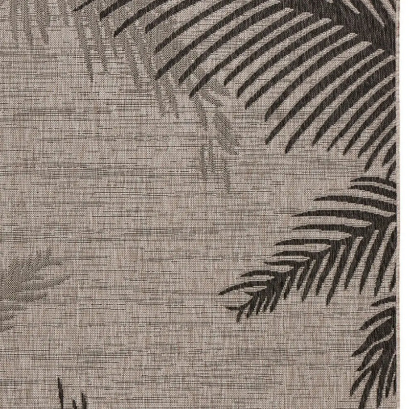 3' X 5' Black and Taupe Palm Leaf Stain Resistant Indoor Outdoor Area Rug Homeroots Outdoor