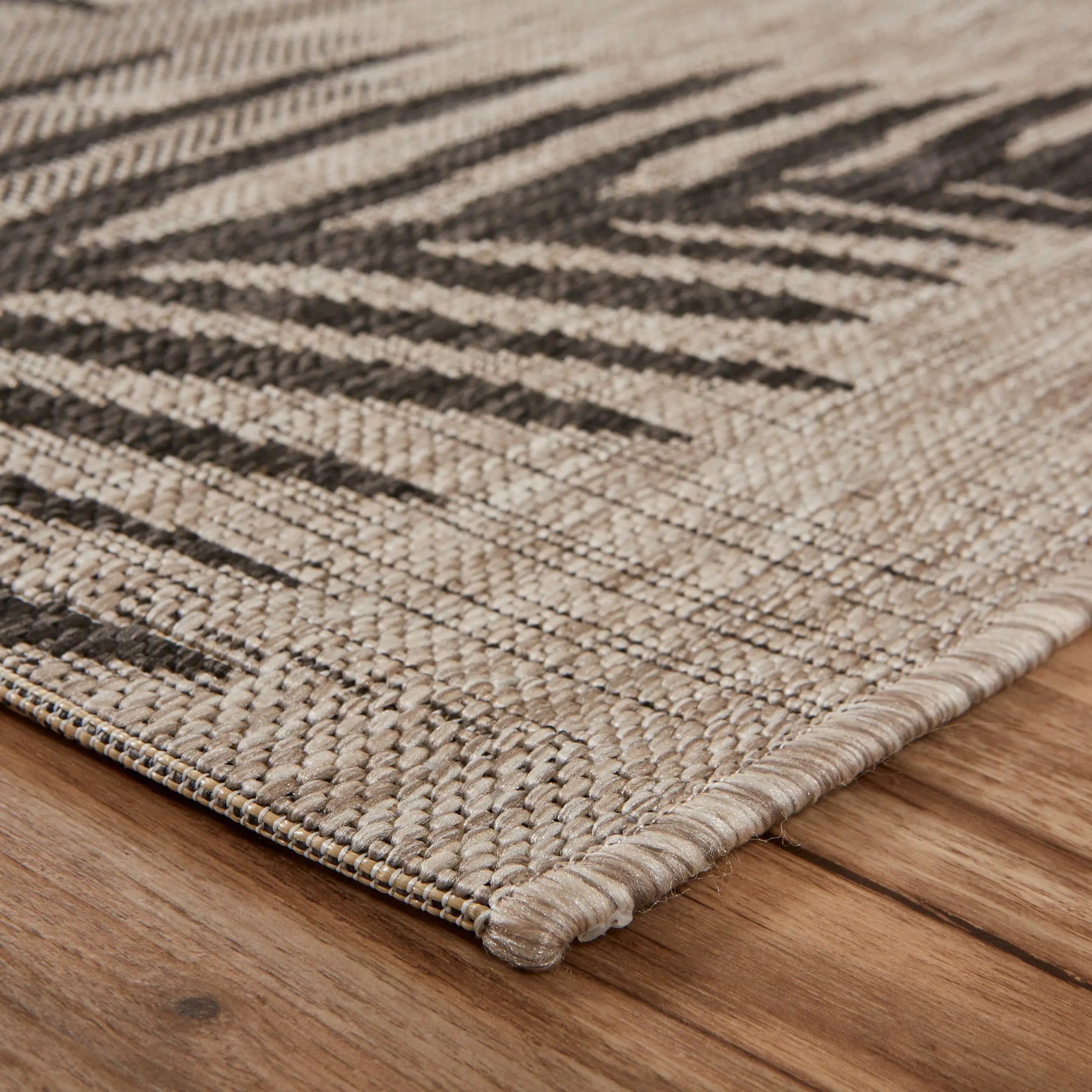 3' X 5' Black and Taupe Palm Leaf Stain Resistant Indoor Outdoor Area Rug Homeroots Outdoor