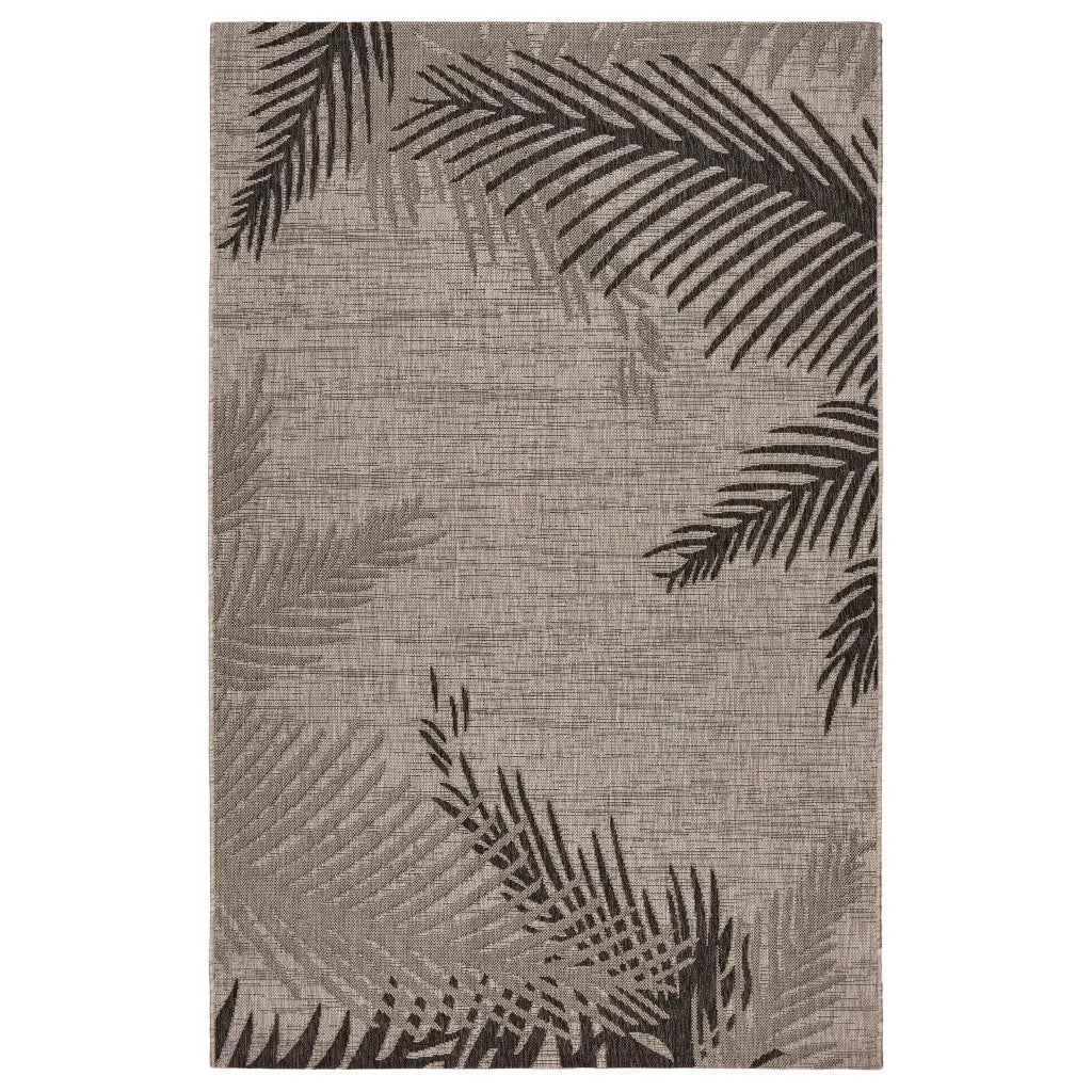 3' X 5' Black and Taupe Palm Leaf Stain Resistant Indoor Outdoor Area Rug Homeroots Outdoor