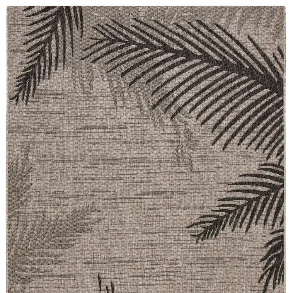 3' X 5' Black and Taupe Palm Leaf Stain Resistant Indoor Outdoor Area Rug Homeroots Outdoor