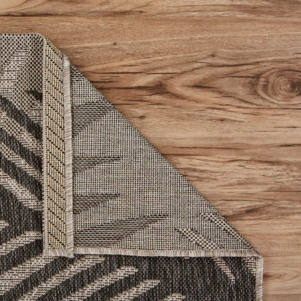 3' X 5' Black and Taupe Palm Leaf Stain Resistant Indoor Outdoor Area Rug Homeroots Outdoor