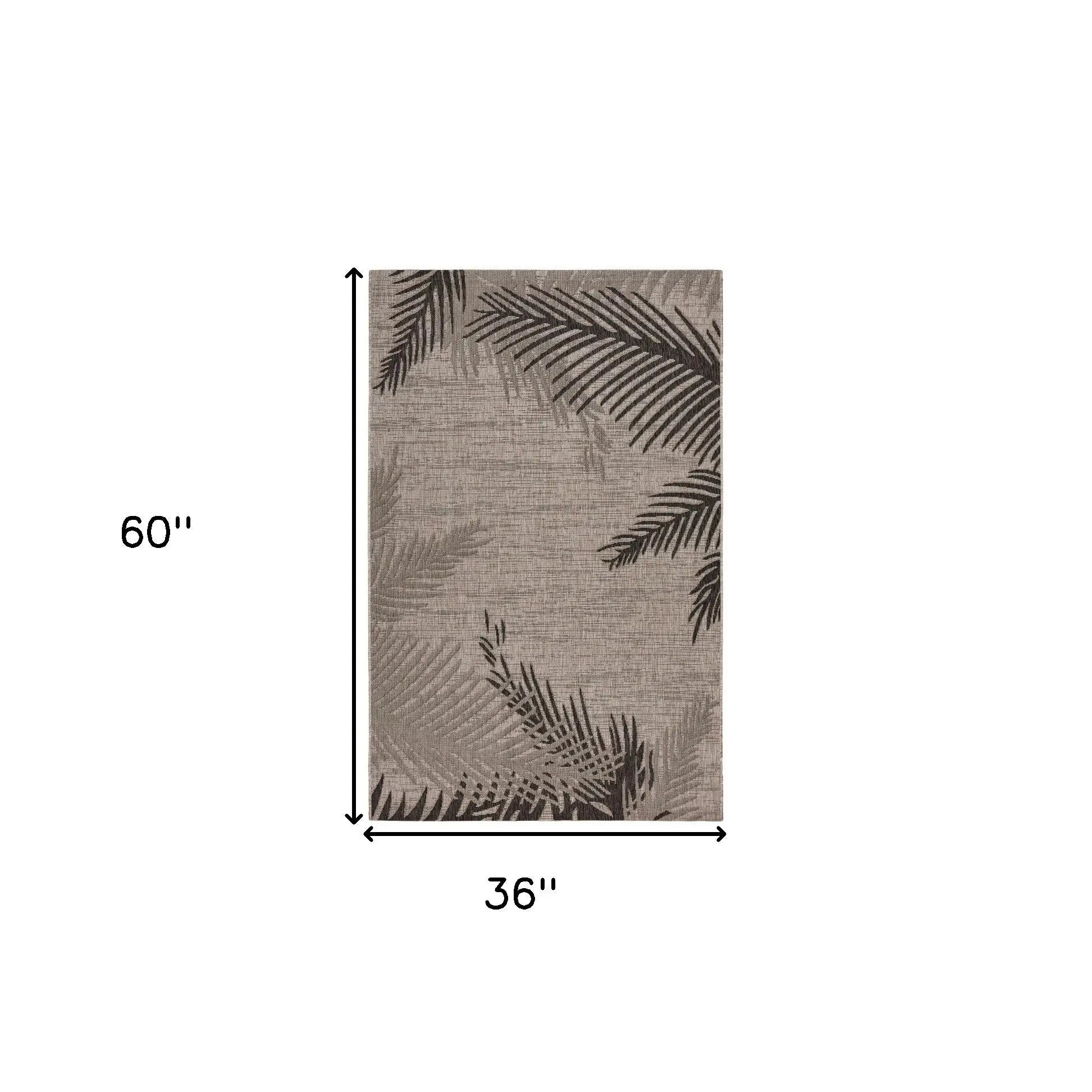 3' X 5' Black and Taupe Palm Leaf Stain Resistant Indoor Outdoor Area Rug Homeroots Outdoor